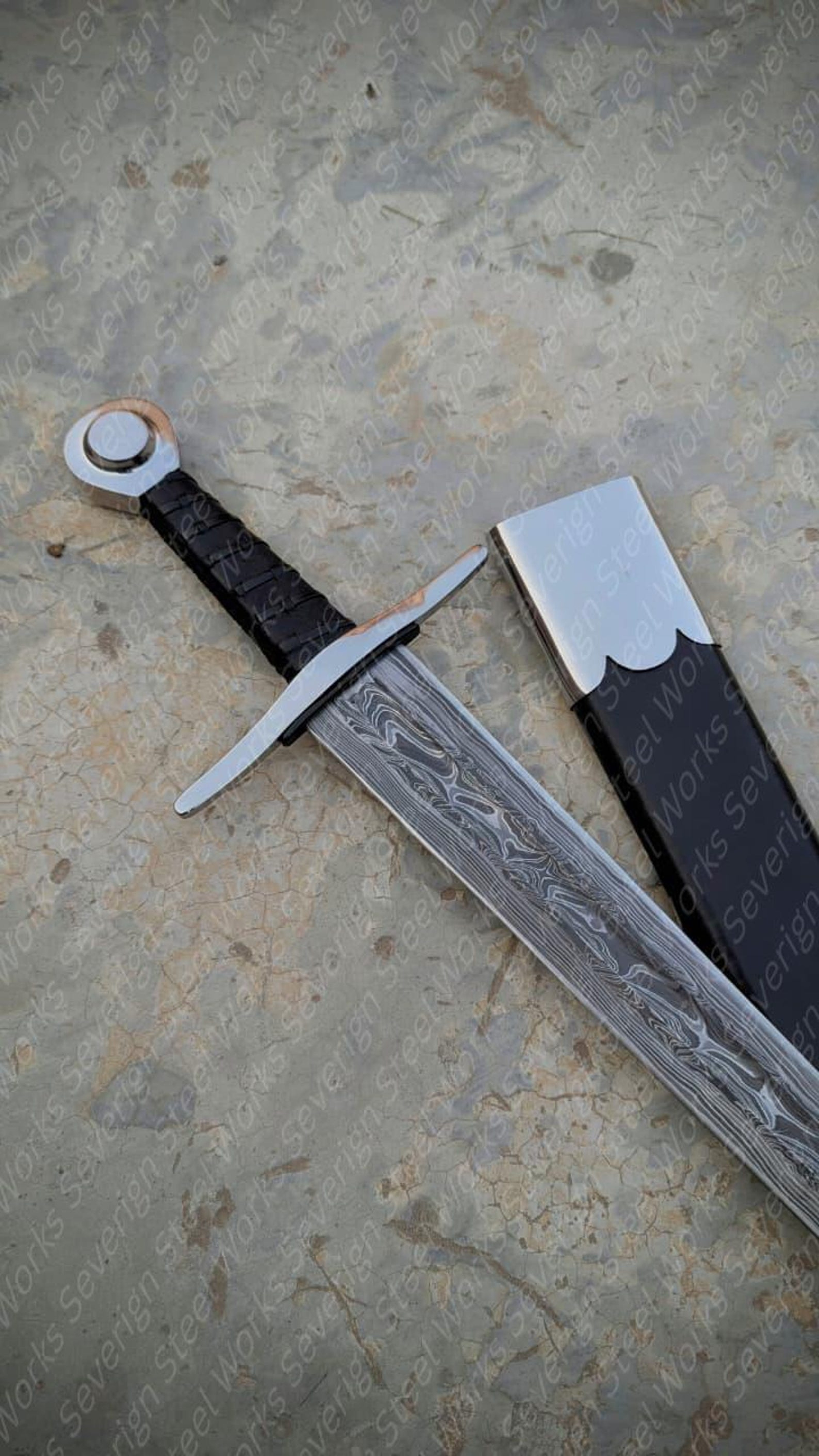 39 Swedish Damascus Sir William Marshal Replica Authentic Medieval Knight Sword With Leather W 8
