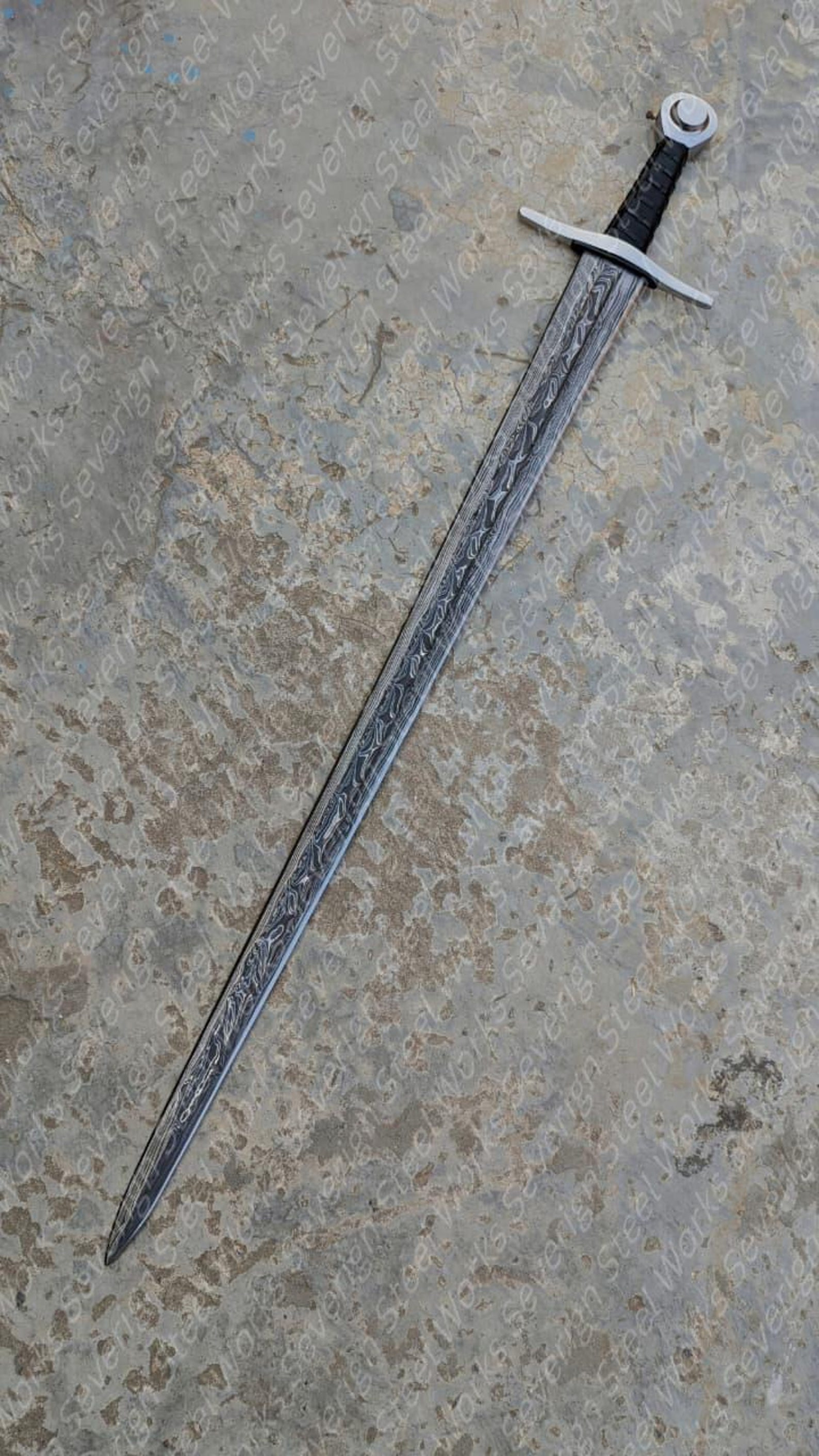 39 Swedish Damascus Sir William Marshal Replica Authentic Medieval Knight Sword With Leather W 6