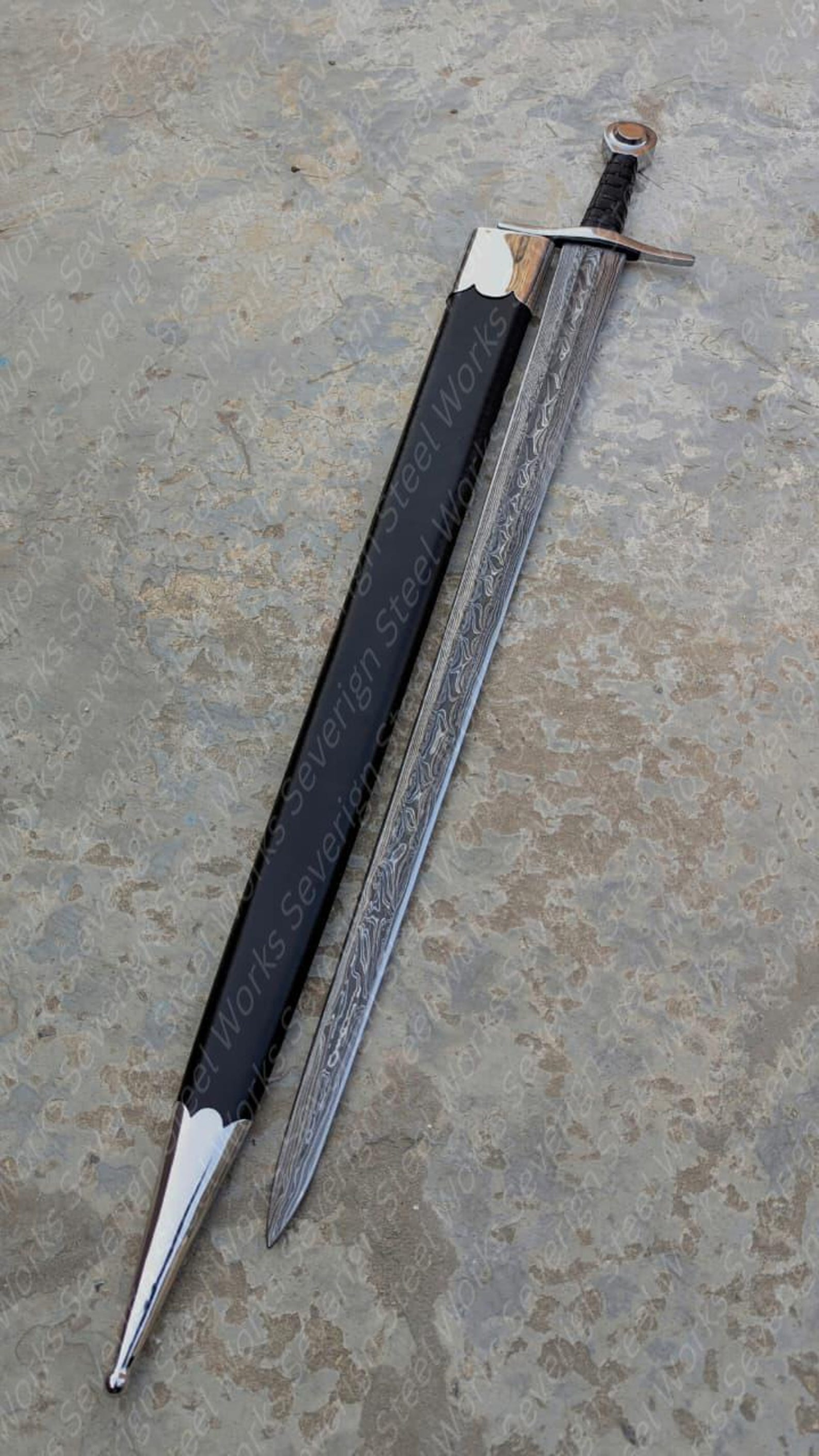39 Swedish Damascus Sir William Marshal Replica Authentic Medieval Knight Sword With Leather W 5