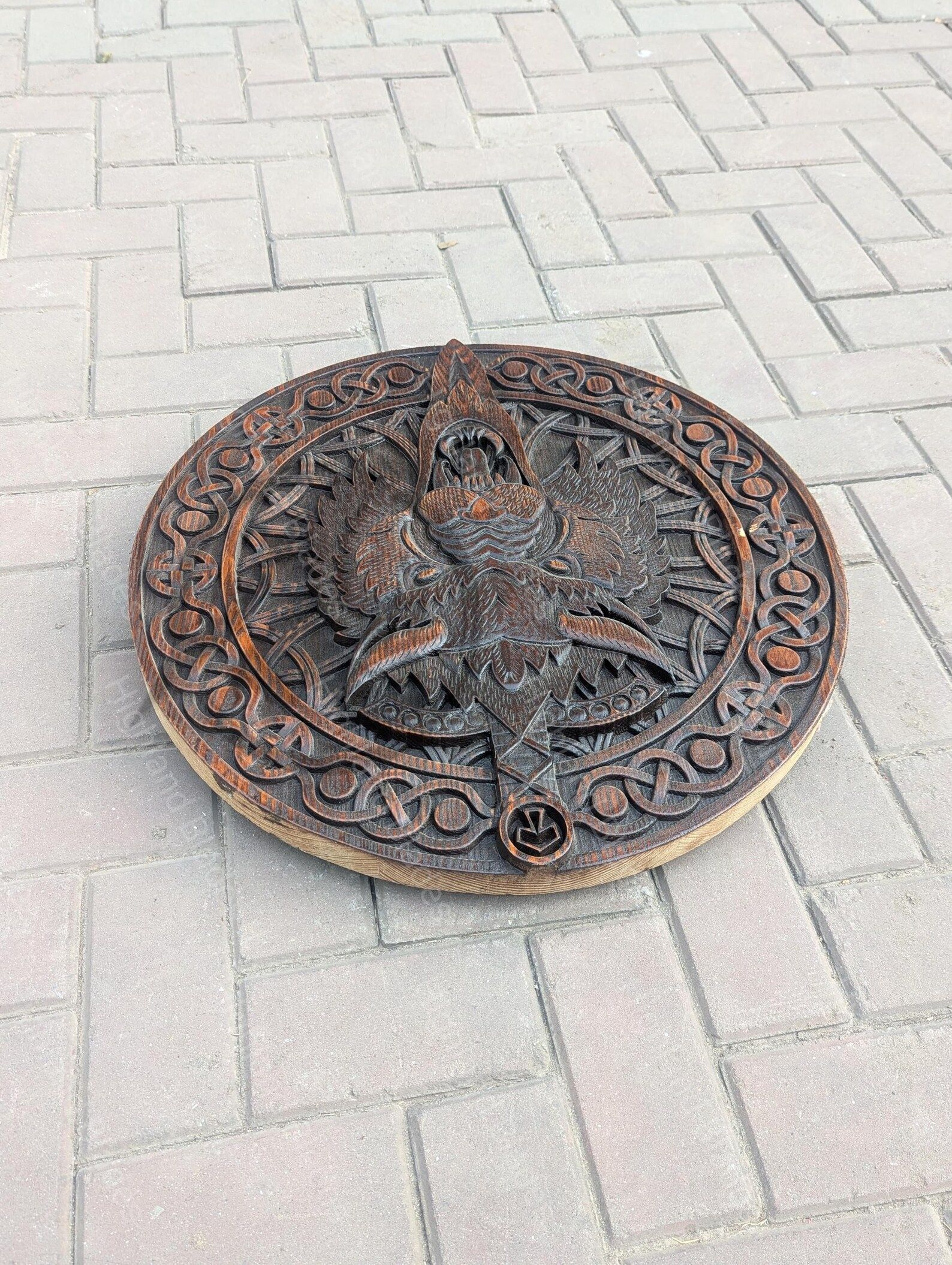 Handcrafted Viking Fenrir Shield Set With Axe  Freya Sword Authentic Norse Mythology Display 5