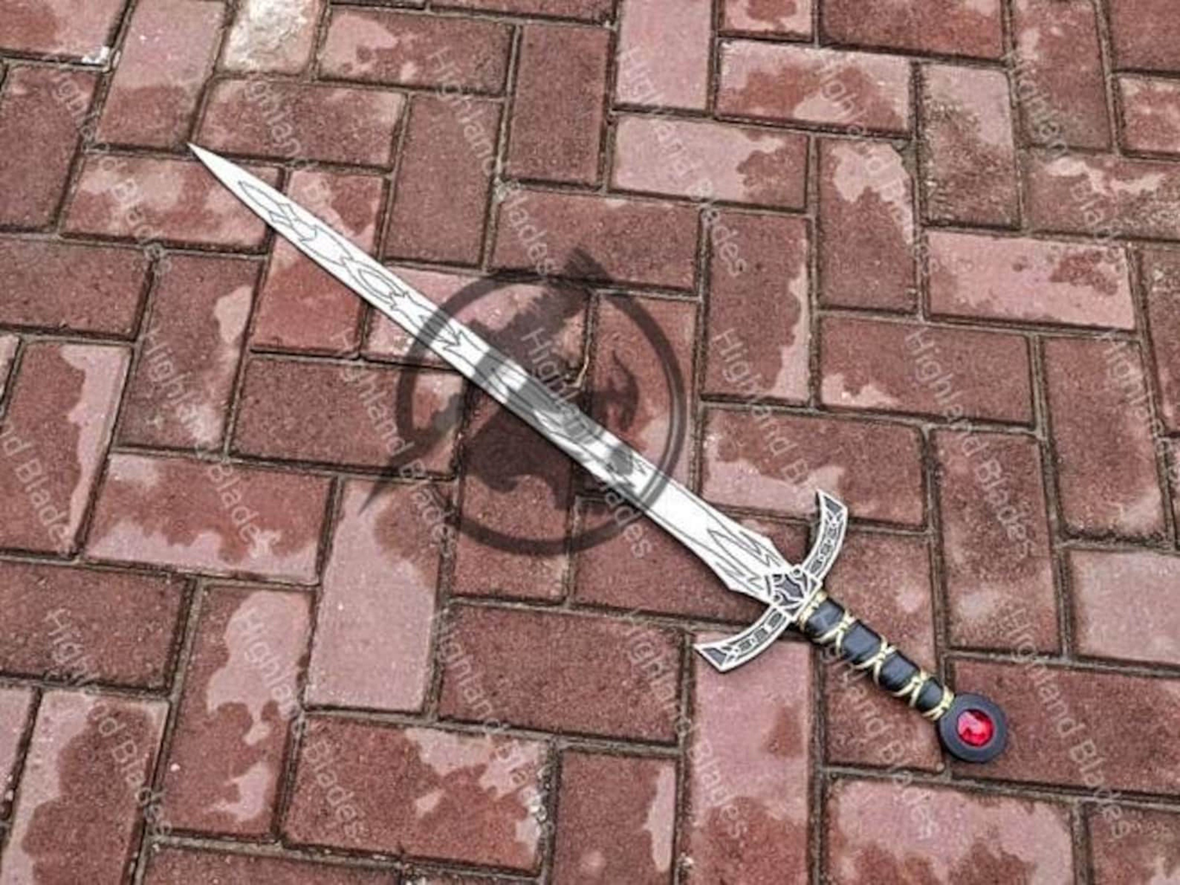 Goldryn Sword Thrones Of Glass Inspired 36 Fantasy Display Sword With Brass Detailing Red Gem 4