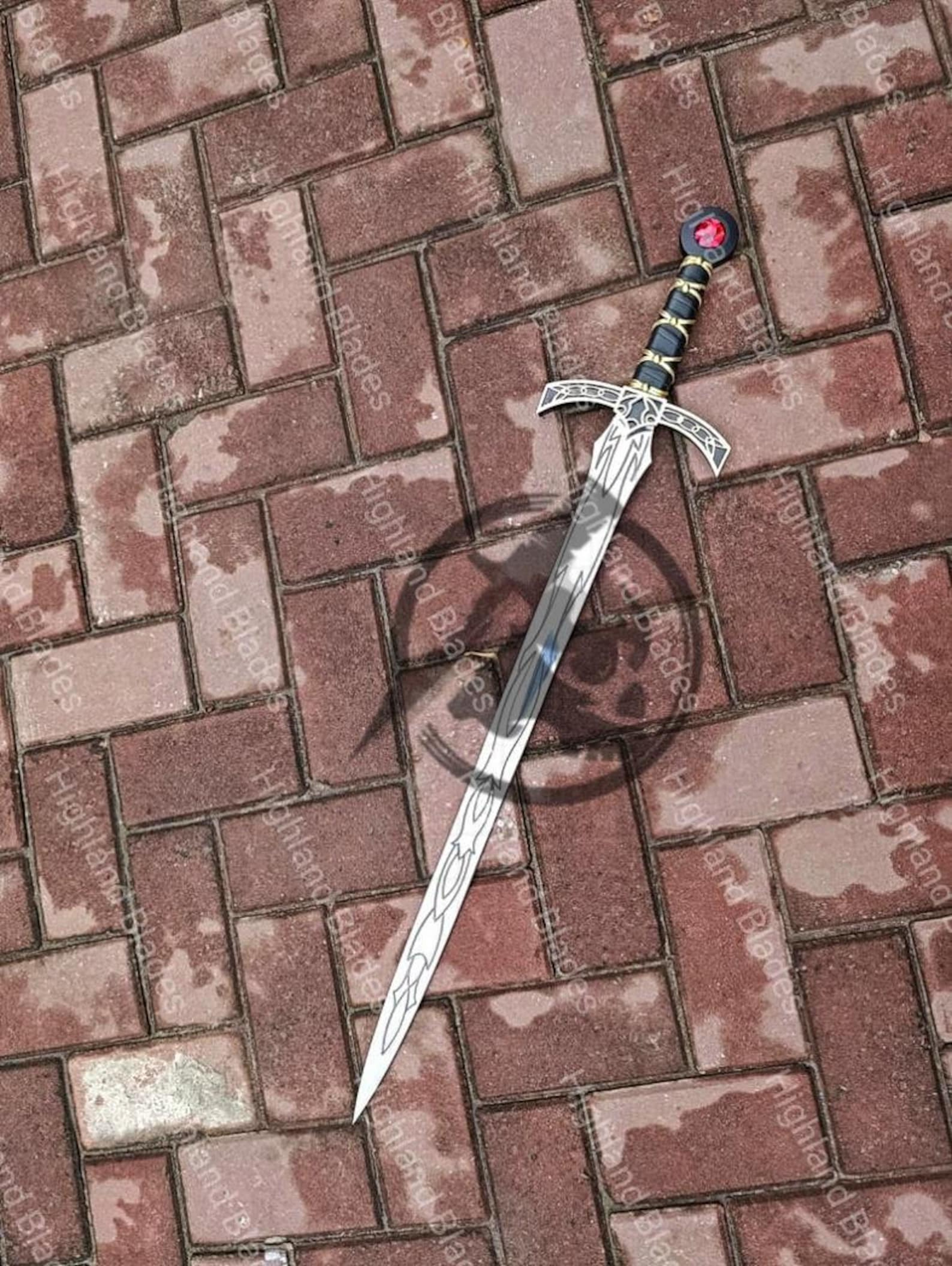 Goldryn Sword Thrones Of Glass Inspired 36 Fantasy Display Sword With Brass Detailing Red Gem 6