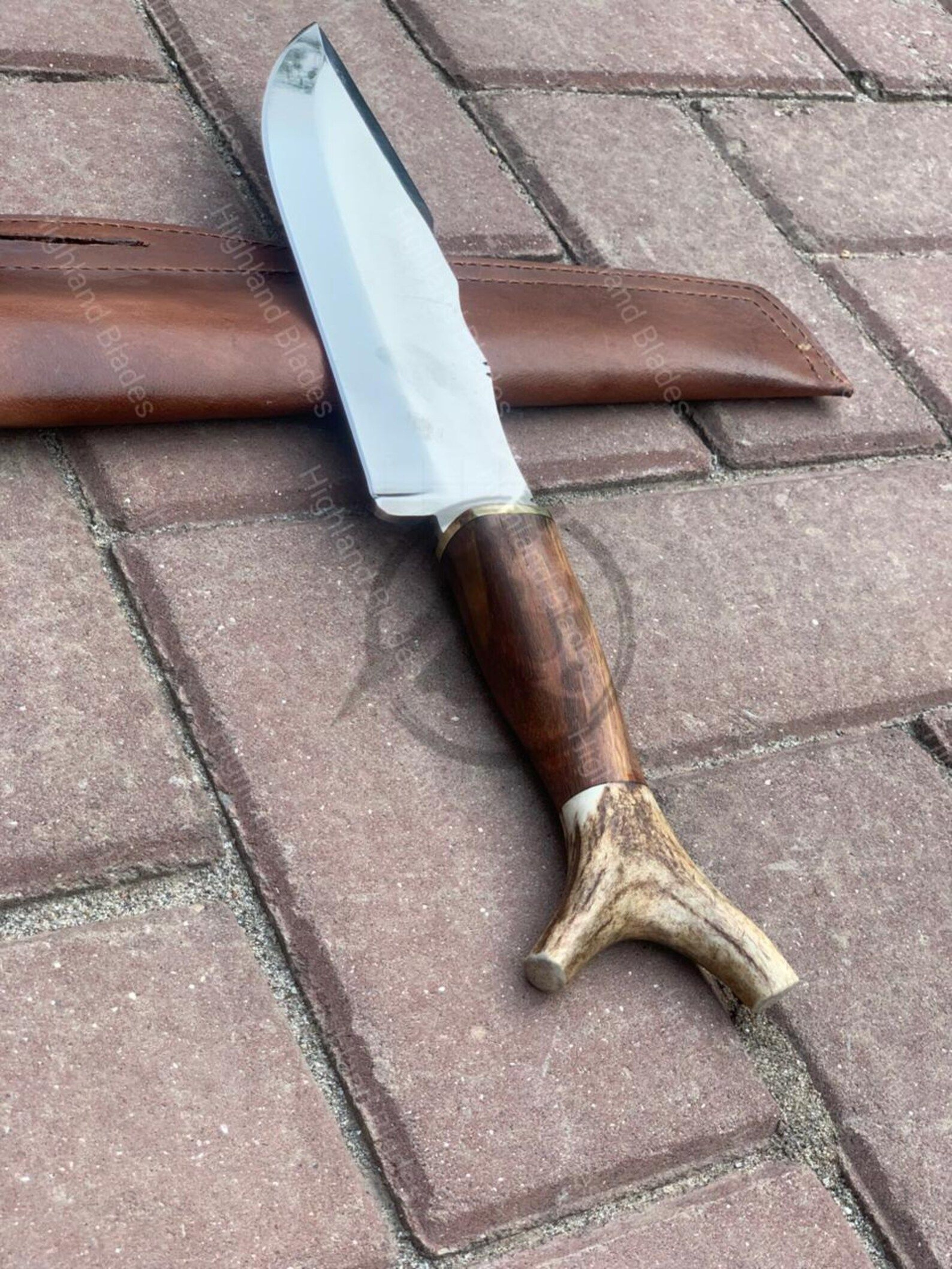 Legend Of The Fall Inspired Handmade Bowie Knife Premium Steel Blade Stag Horn Handle Leather 4