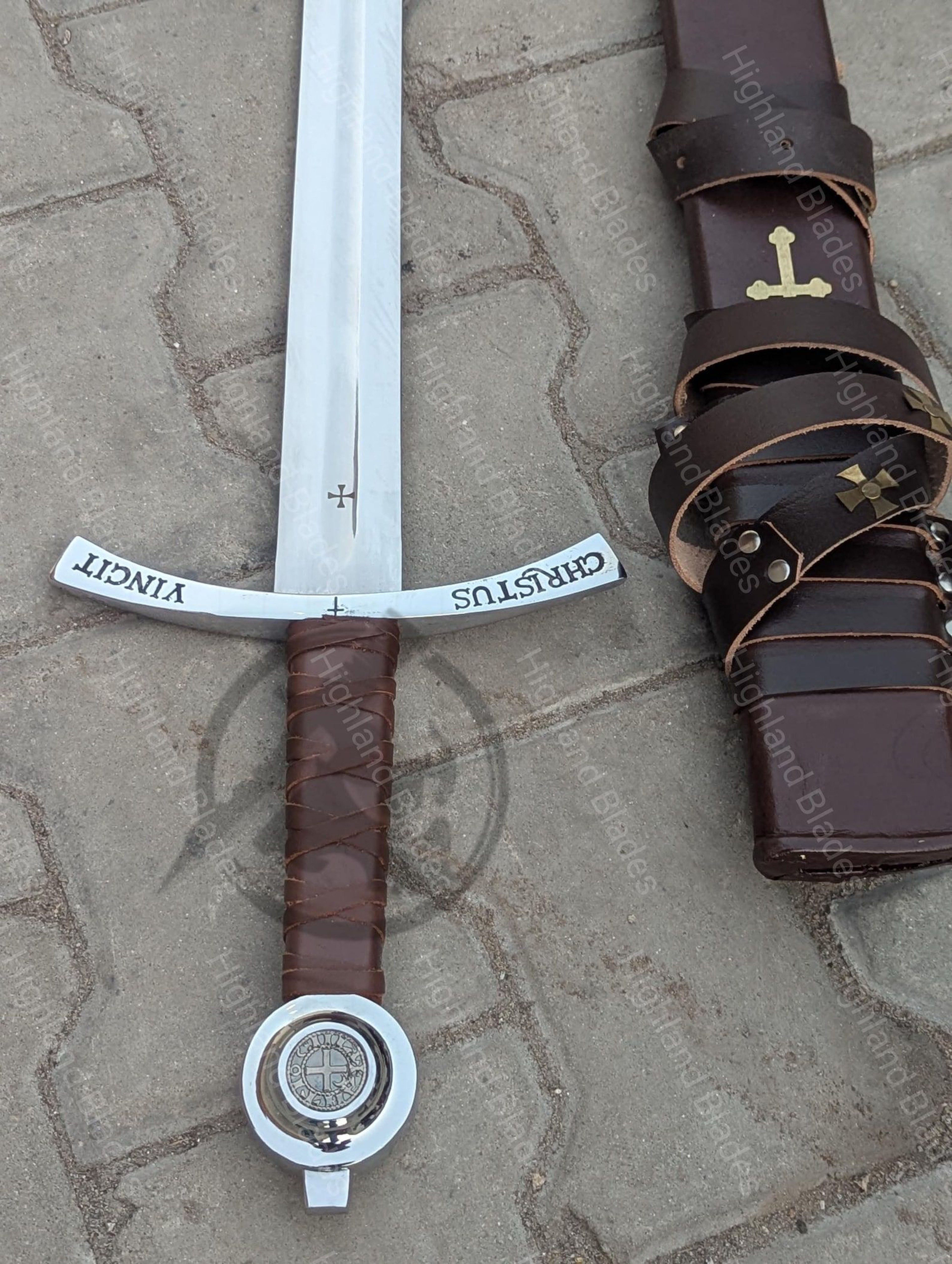 Faithkeeper Knight Sword 36 Polished Stainless Steel Collectible With Leather Scabbard Ideal 8