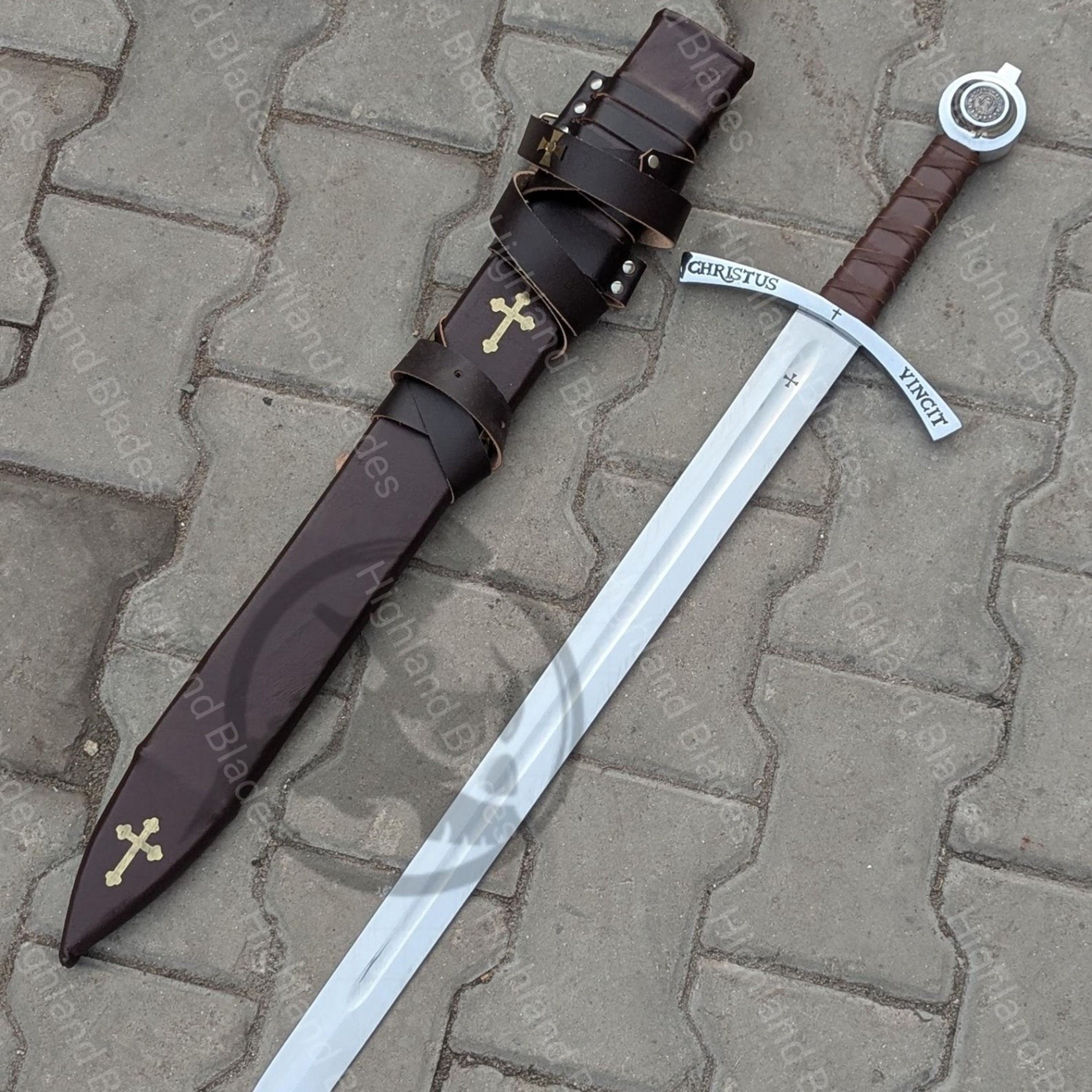 Faithkeeper Knight Sword 36 Polished Stainless Steel Collectible With Leather Scabbard Ideal 2jpg