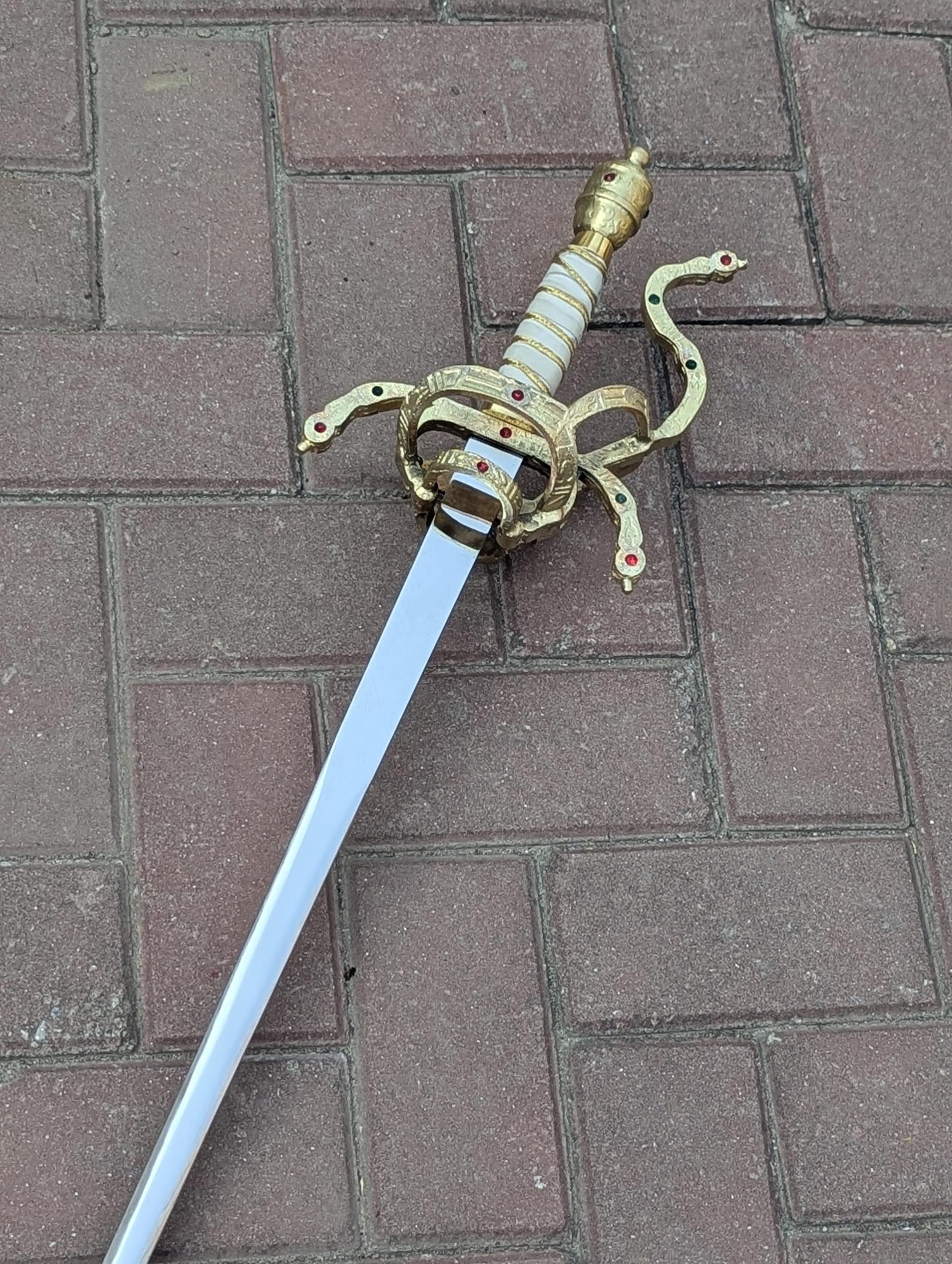 Princess Bride Inigo Montoya Rapier Sword Polished Steel Blade Brass Hilt With Gemstones Auth 5