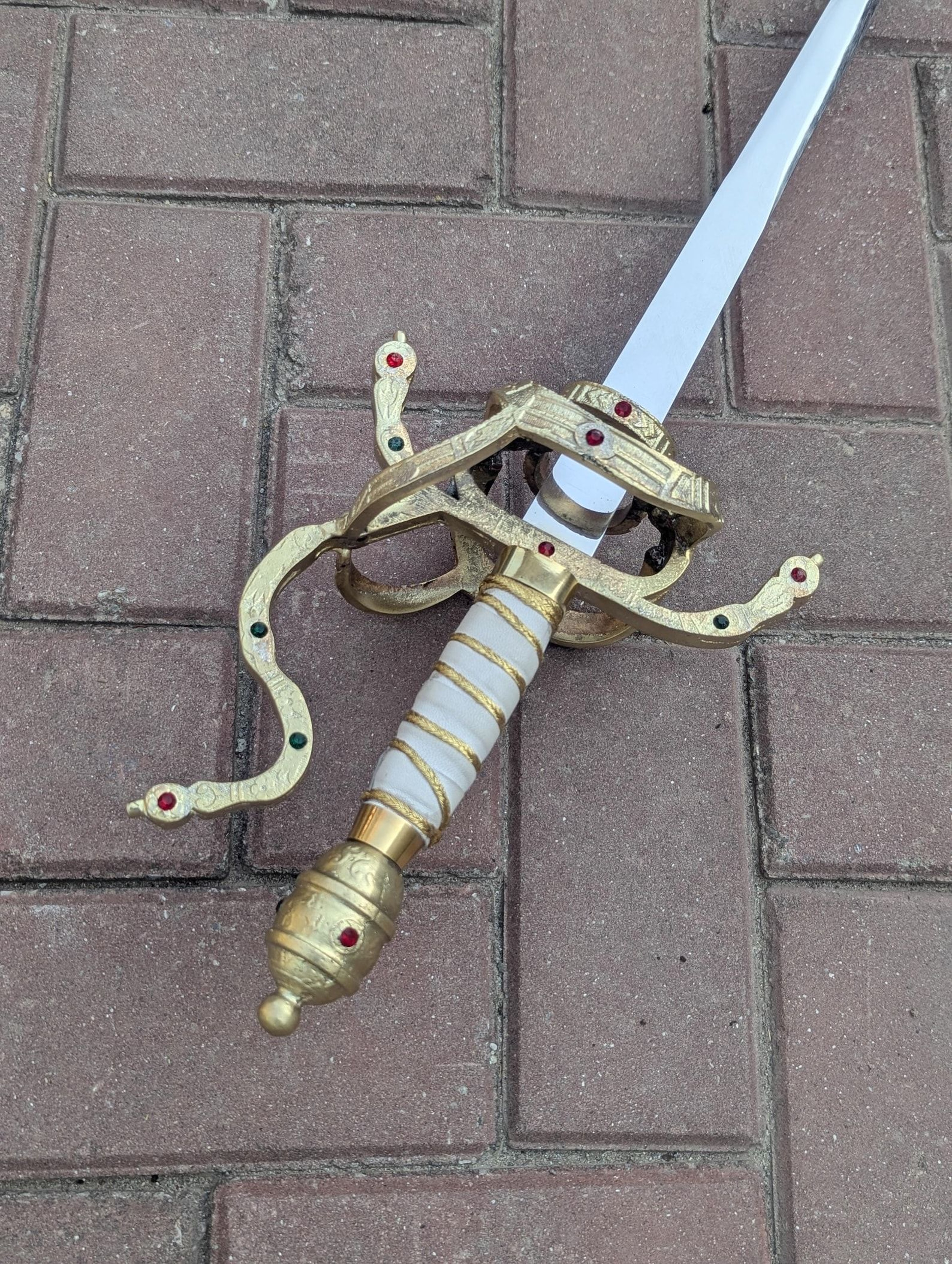 Princess Bride Inigo Montoya Rapier Sword Polished Steel Blade Brass Hilt With Gemstones Auth 2