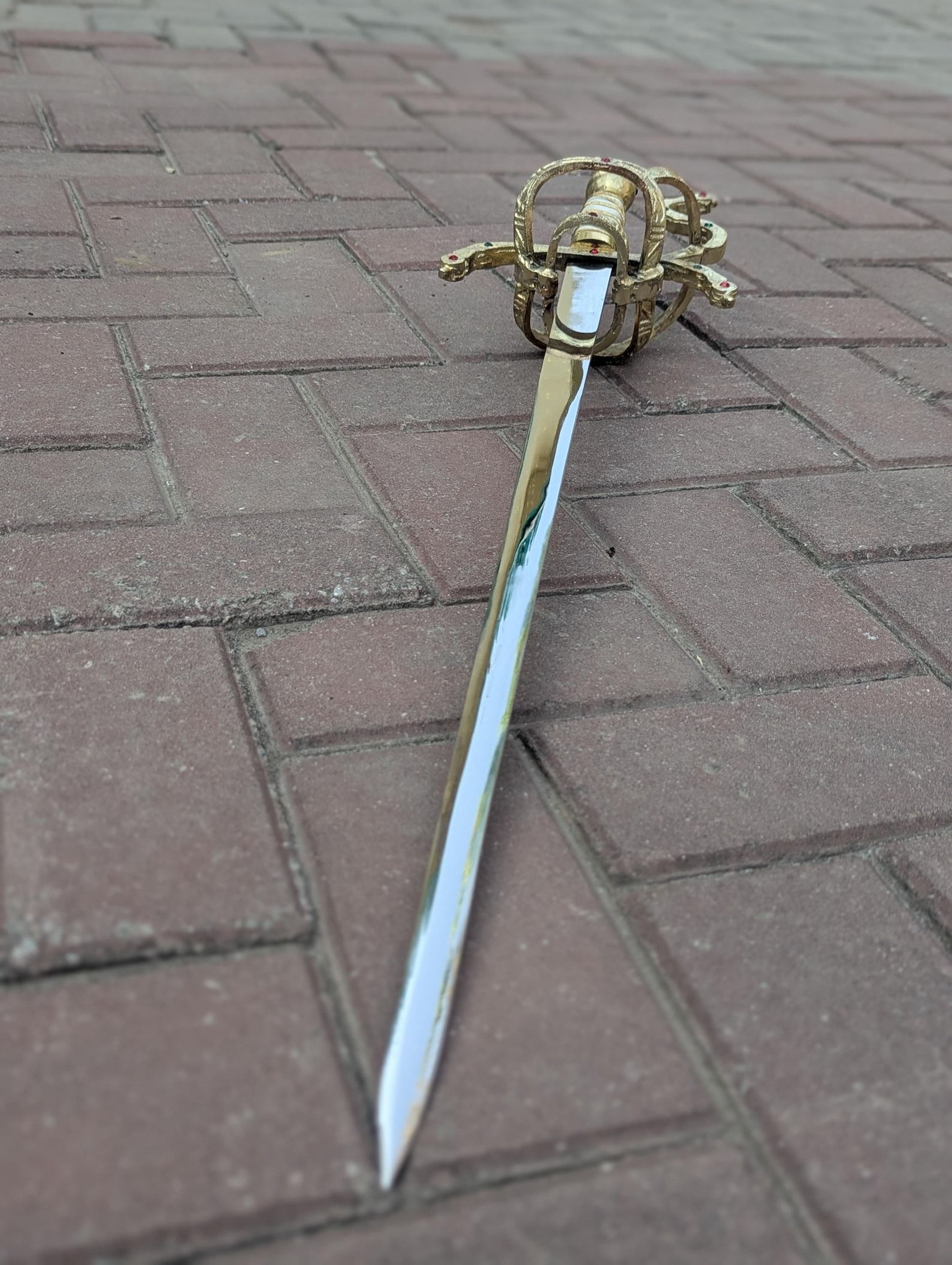 Princess Bride Inigo Montoya Rapier Sword Polished Steel Blade Brass Hilt With Gemstones Auth 6
