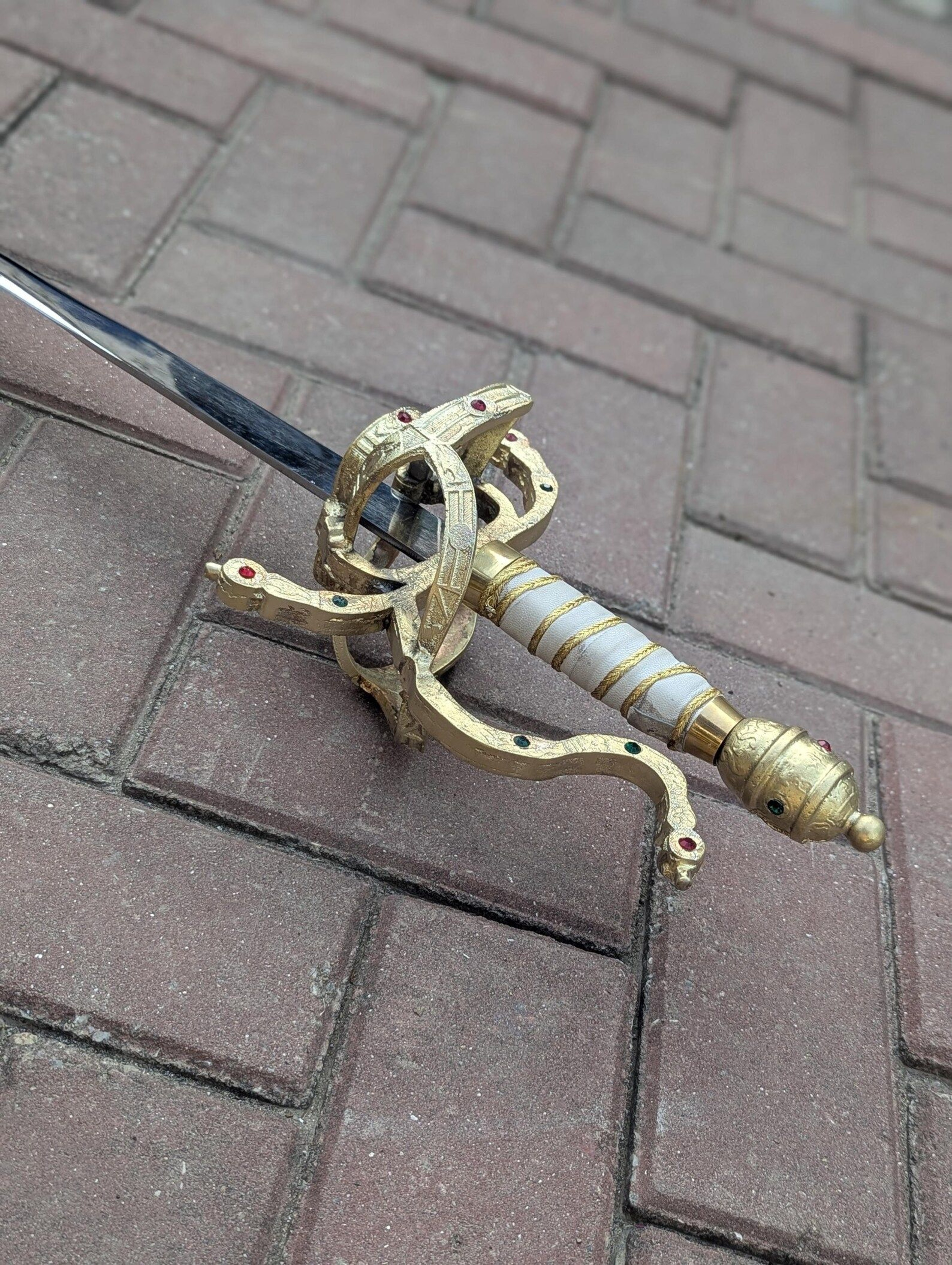 Princess Bride Inigo Montoya Rapier Sword Polished Steel Blade Brass Hilt With Gemstones Auth 4