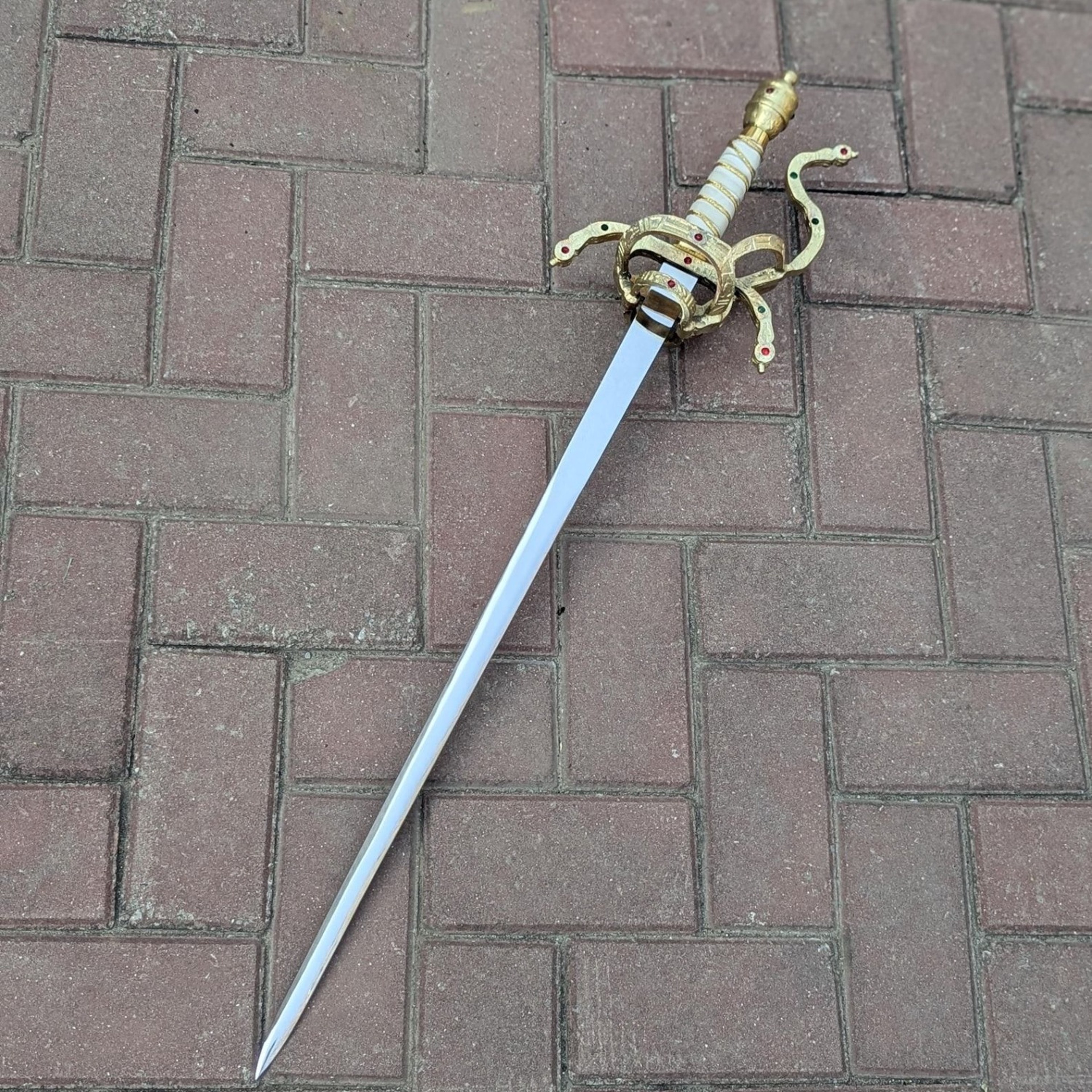 Princess Bride Inigo Montoya Rapier Sword Polished Steel Blade Brass Hilt With Gemstones Auth 0jpg