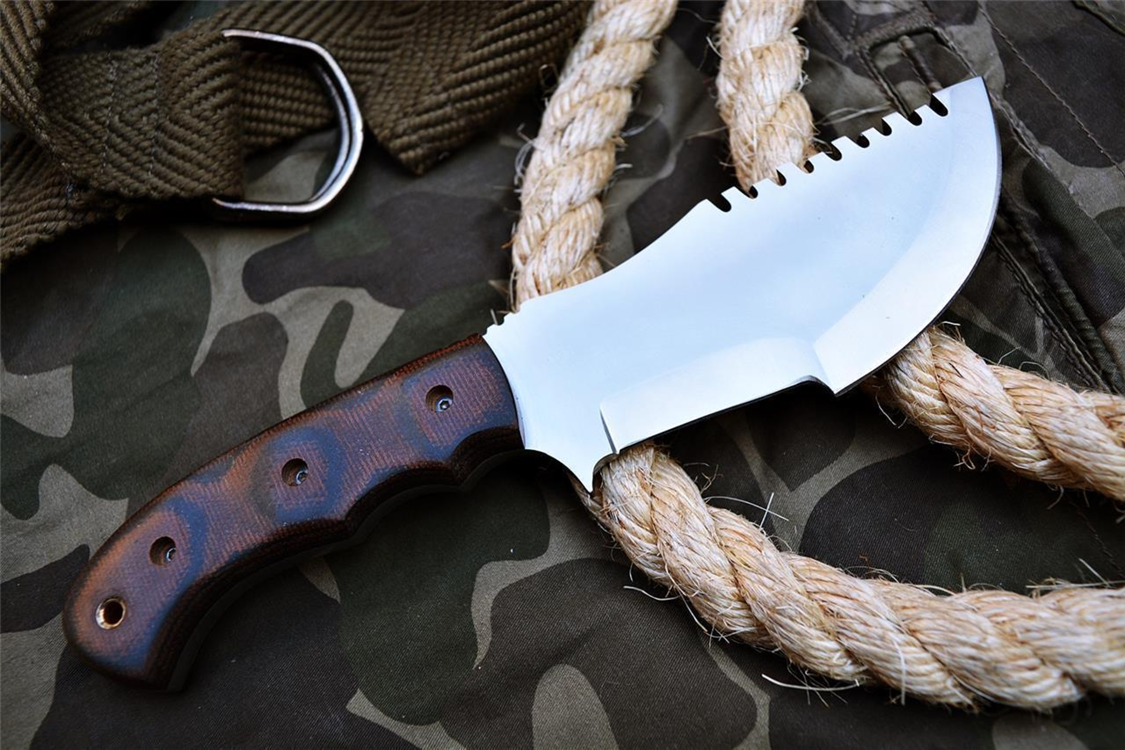 CUSTOM MADE D2 STEEL TRACKER KNIFE MACHATE  Leather Sheath  Gift For Him 1