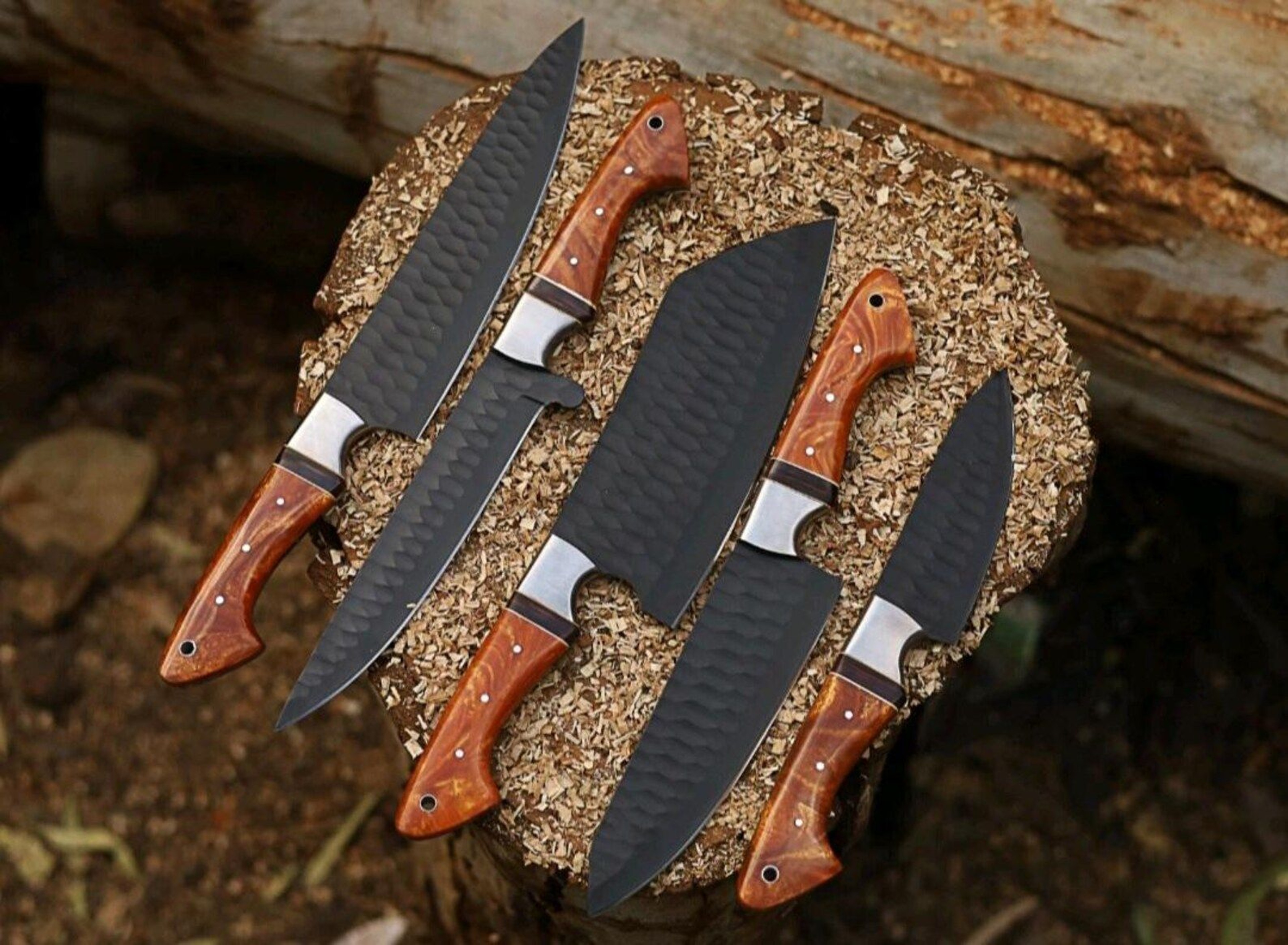 Handmade 5 Pc Chef Knife Set High Carbon Steel Professional Kitchen Knives With Leather Roll 2