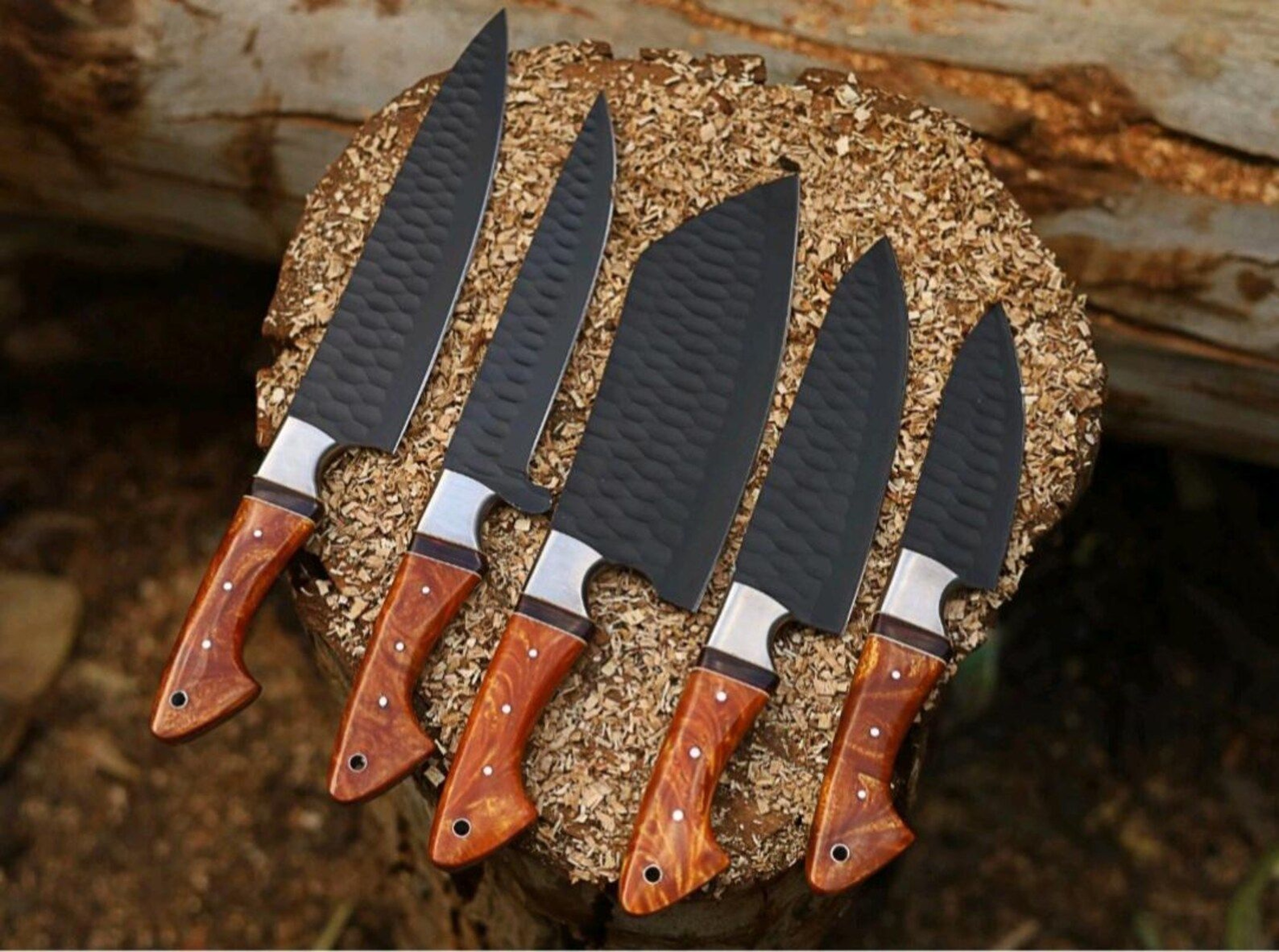 Handmade 5 Pc Chef Knife Set High Carbon Steel Professional Kitchen Knives With Leather Roll 3