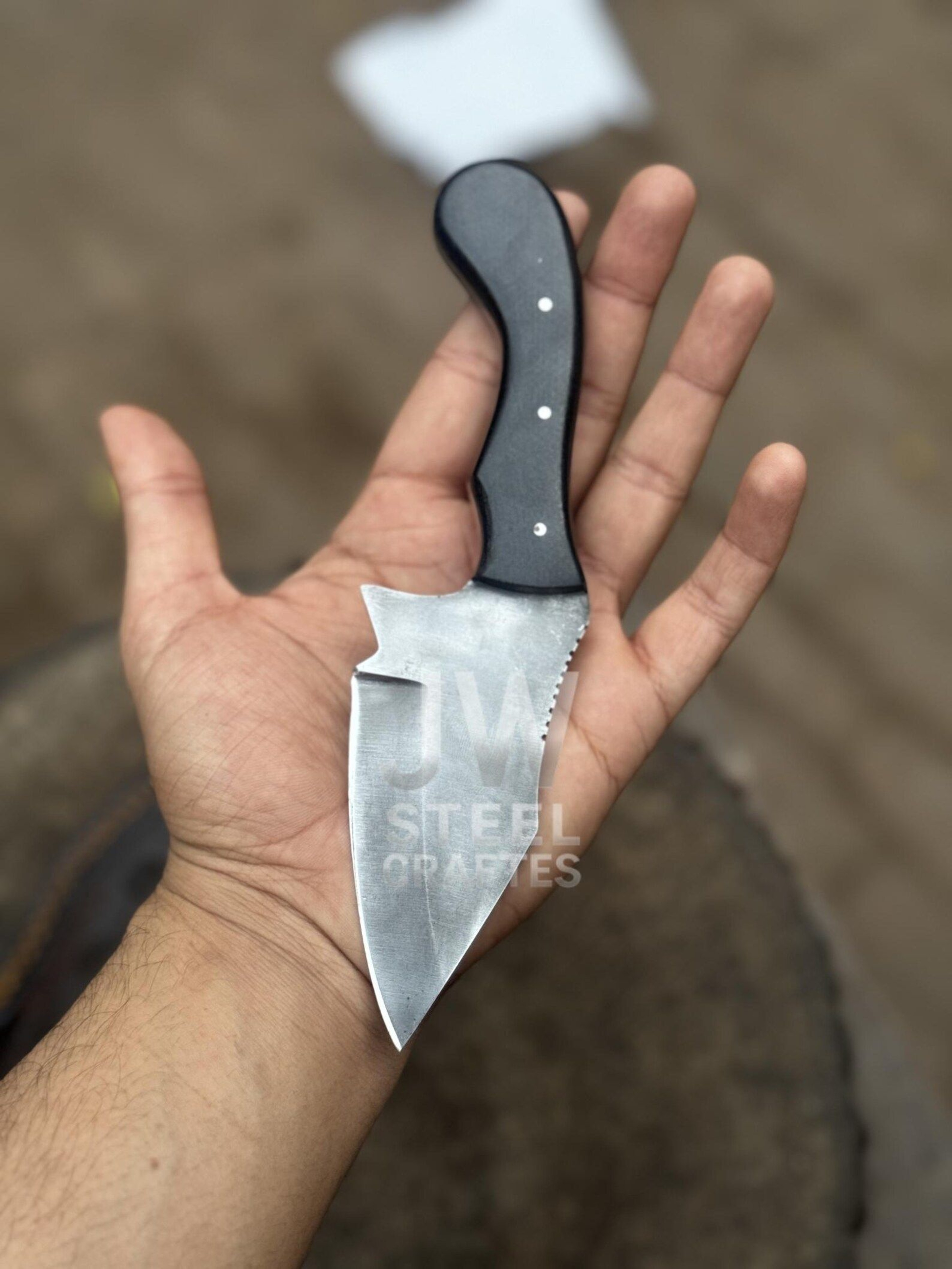 Handmade Mini Damascus Skinner Knife With Unique Horn Handle And Leather Sheath  Perfect For O 9