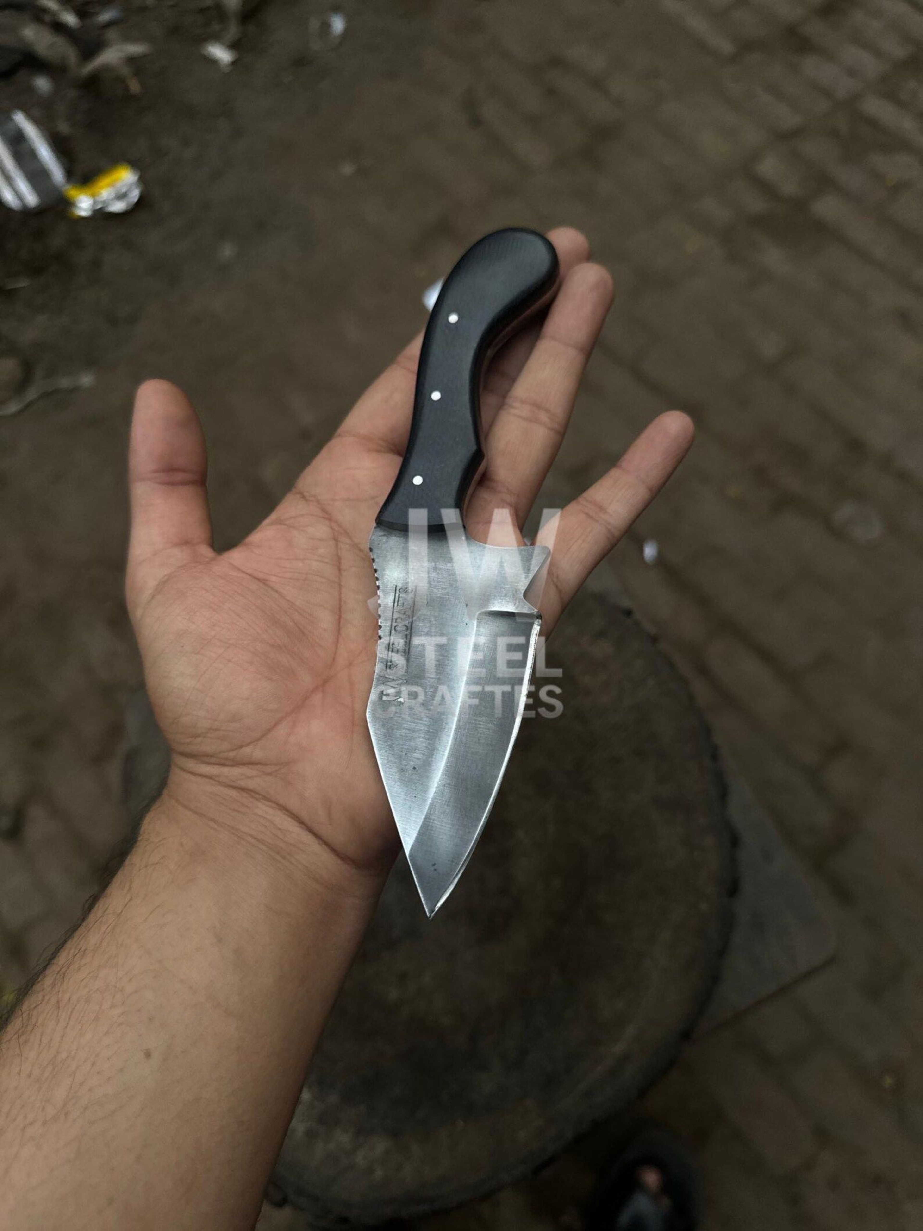 Handmade Mini Damascus Skinner Knife With Unique Horn Handle And Leather Sheath  Perfect For O 6