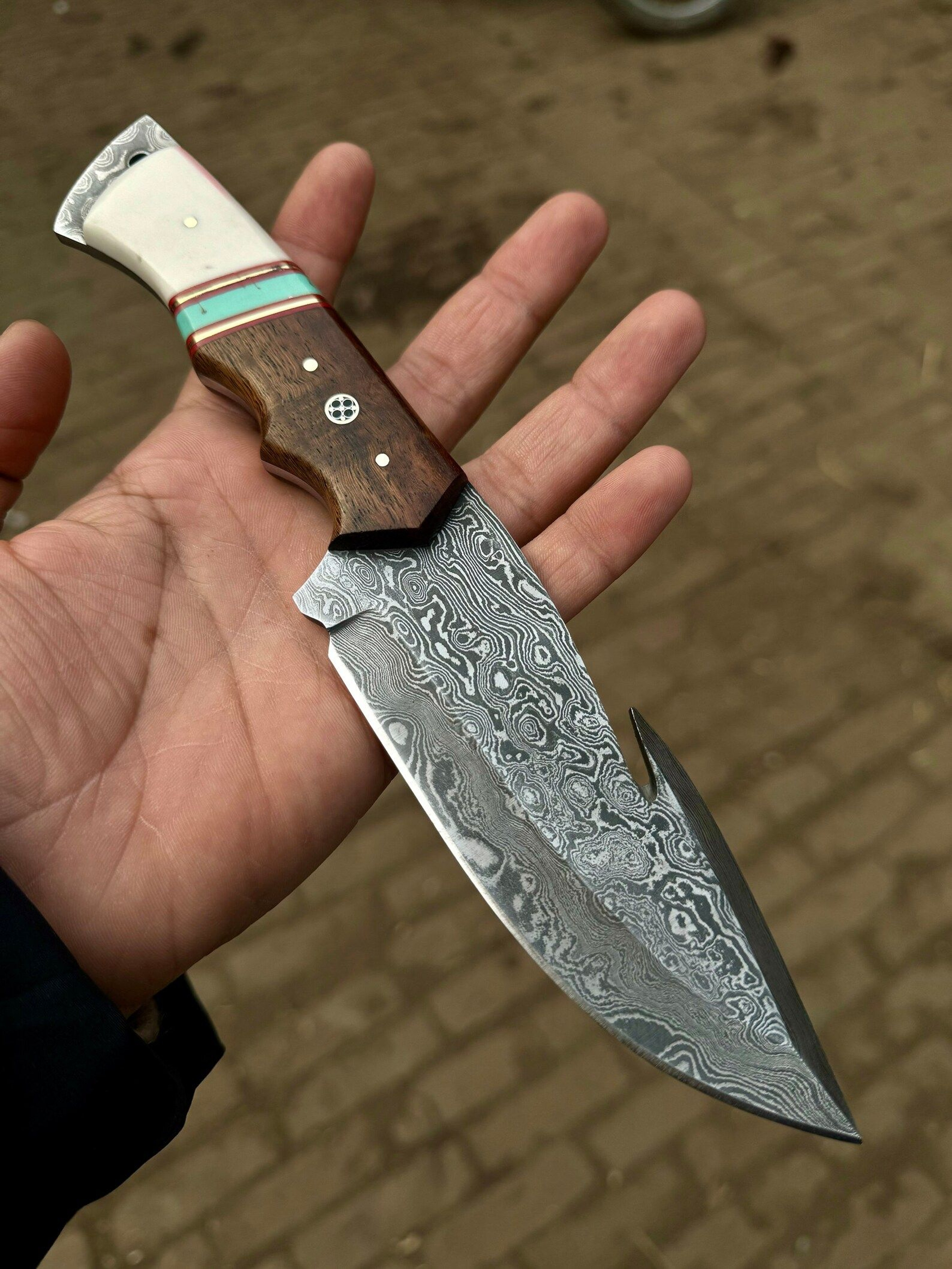 Handmade Bearing Steel Hunting Knife With Resin Rosewood Handle Full Tang Fixed Blade Knife Cus 7
