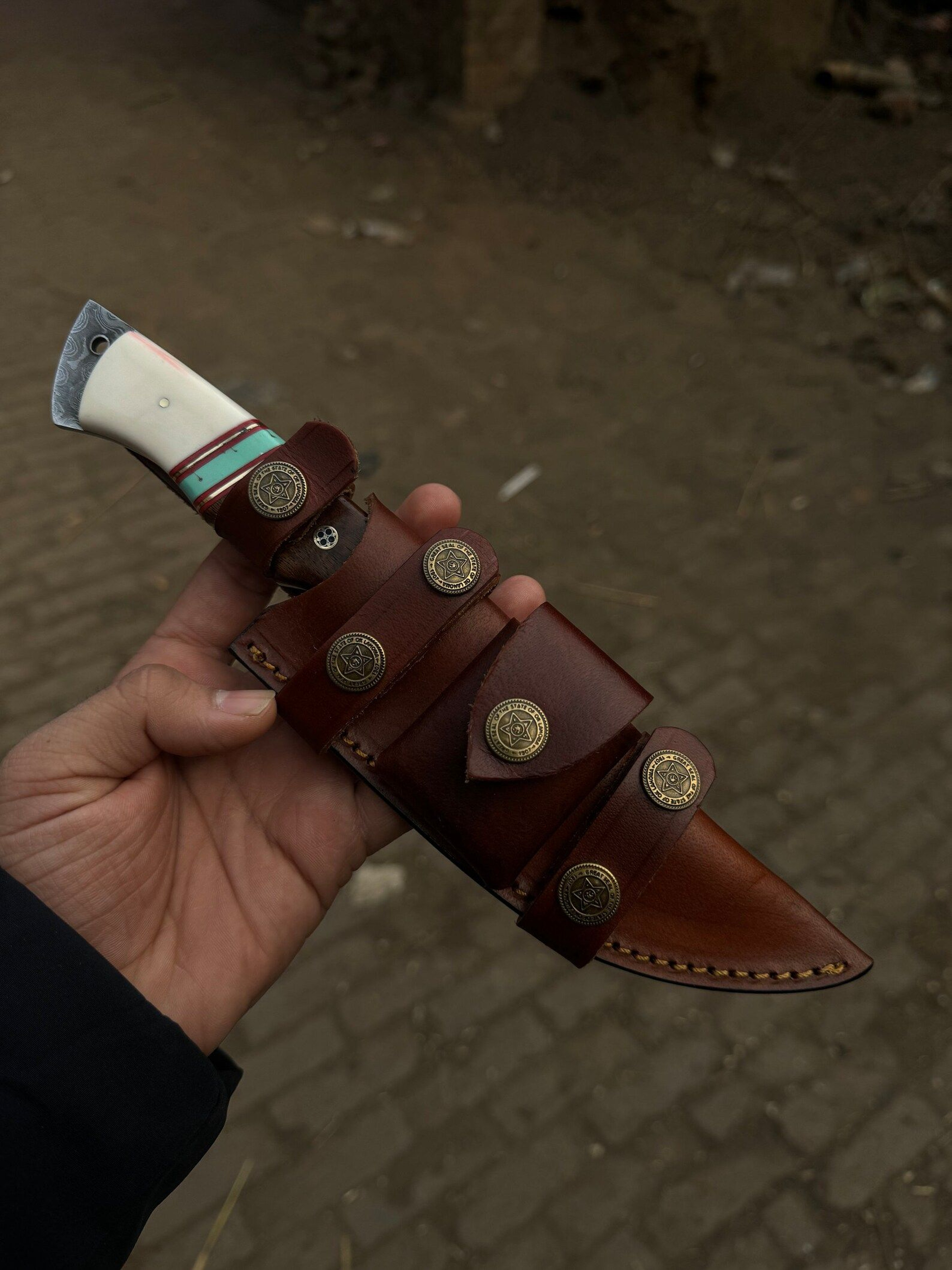 Handmade Bearing Steel Hunting Knife With Resin Rosewood Handle Full Tang Fixed Blade Knife Cus 8