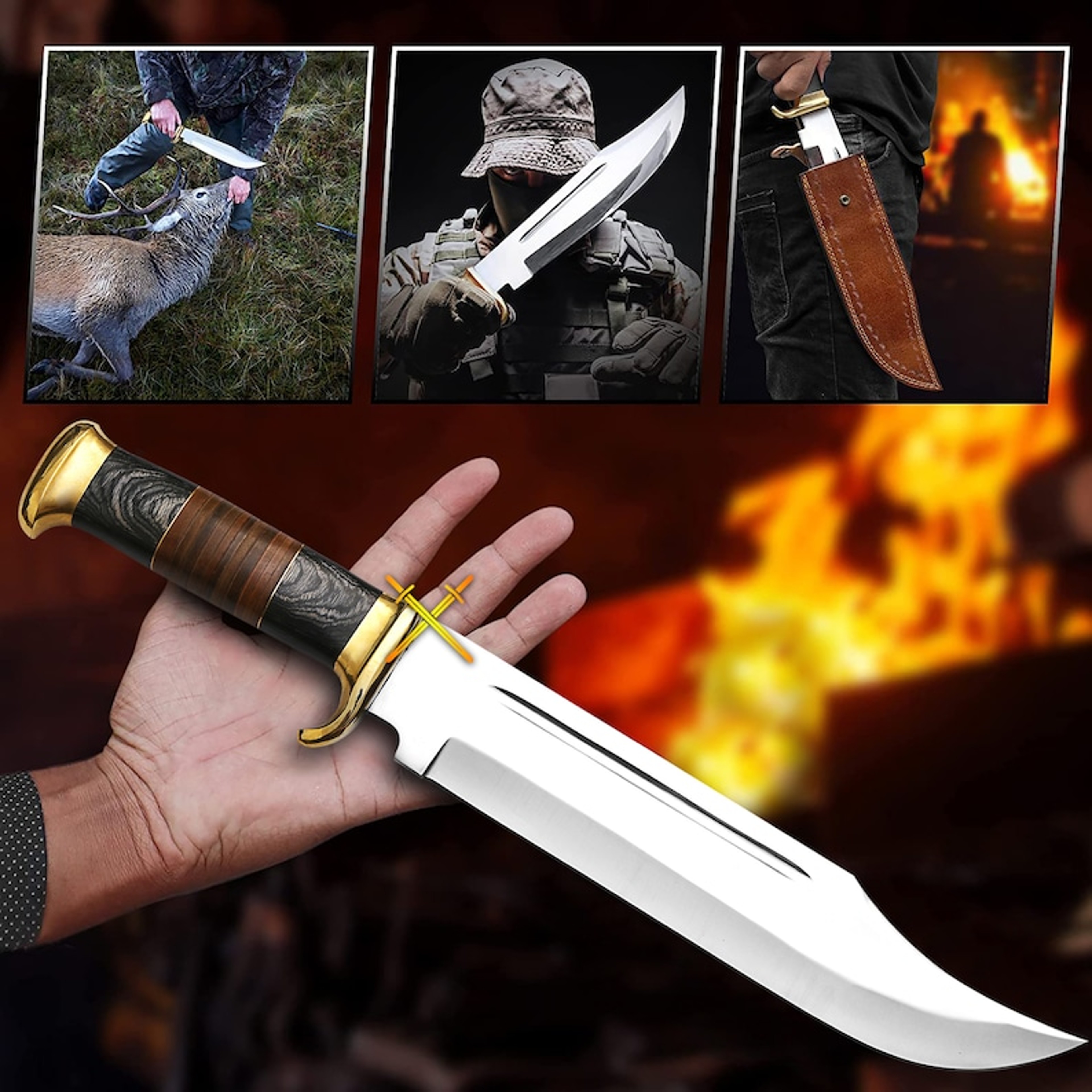 18 Handmade Bowie Knife With Sheath Crocodile Dundee Knife D2 Steel Blade Best Hunting Knife Outdoo 3