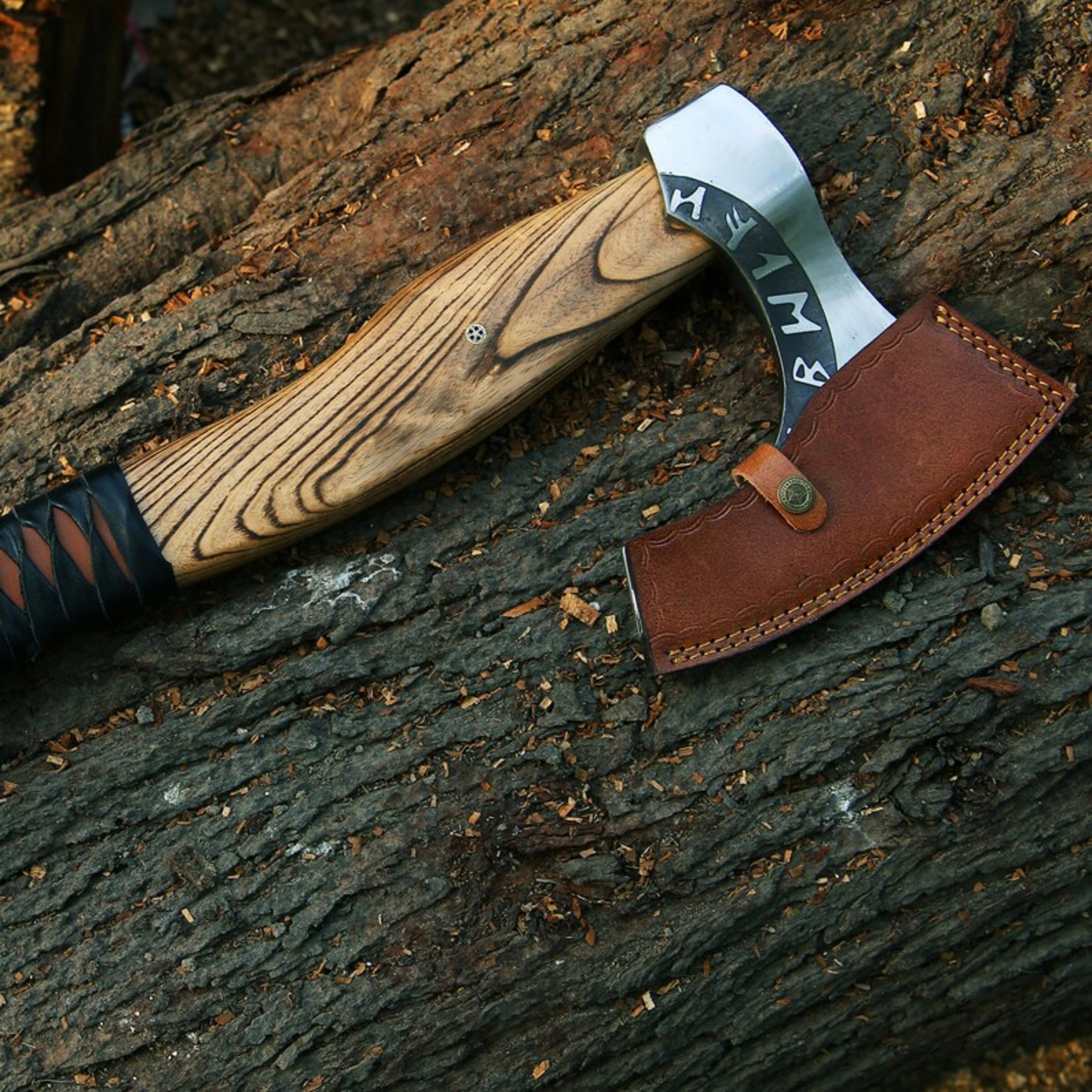 Custom Gift Carbon Steel Forest Viking Axe With Ash Wood Shaft Viking Bearded Camping Axe Christmas 7