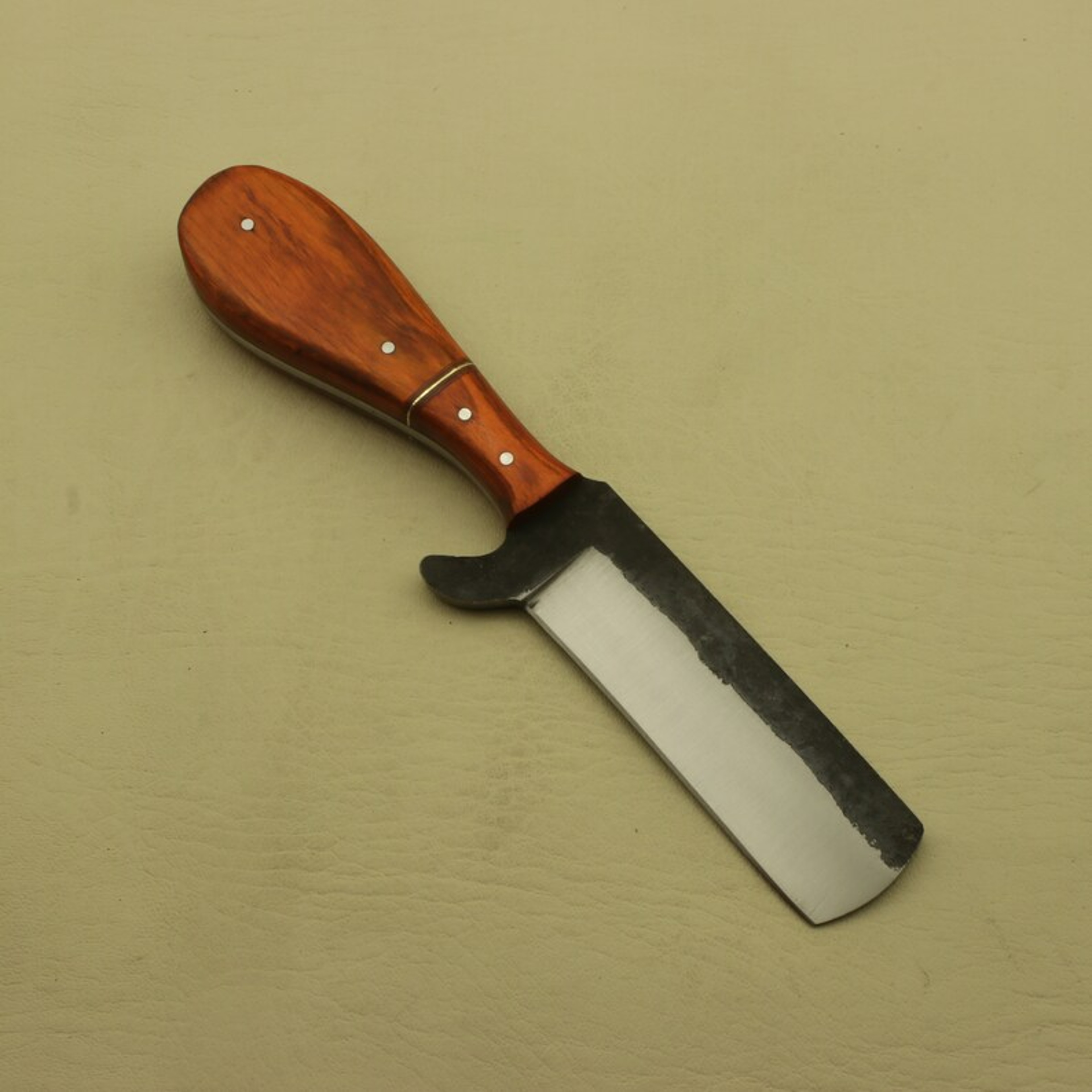 Custom Handmade Carbon Steel Full Tang Rose Wood Bull Cutter Knife With Leather Sheath Personalized 0