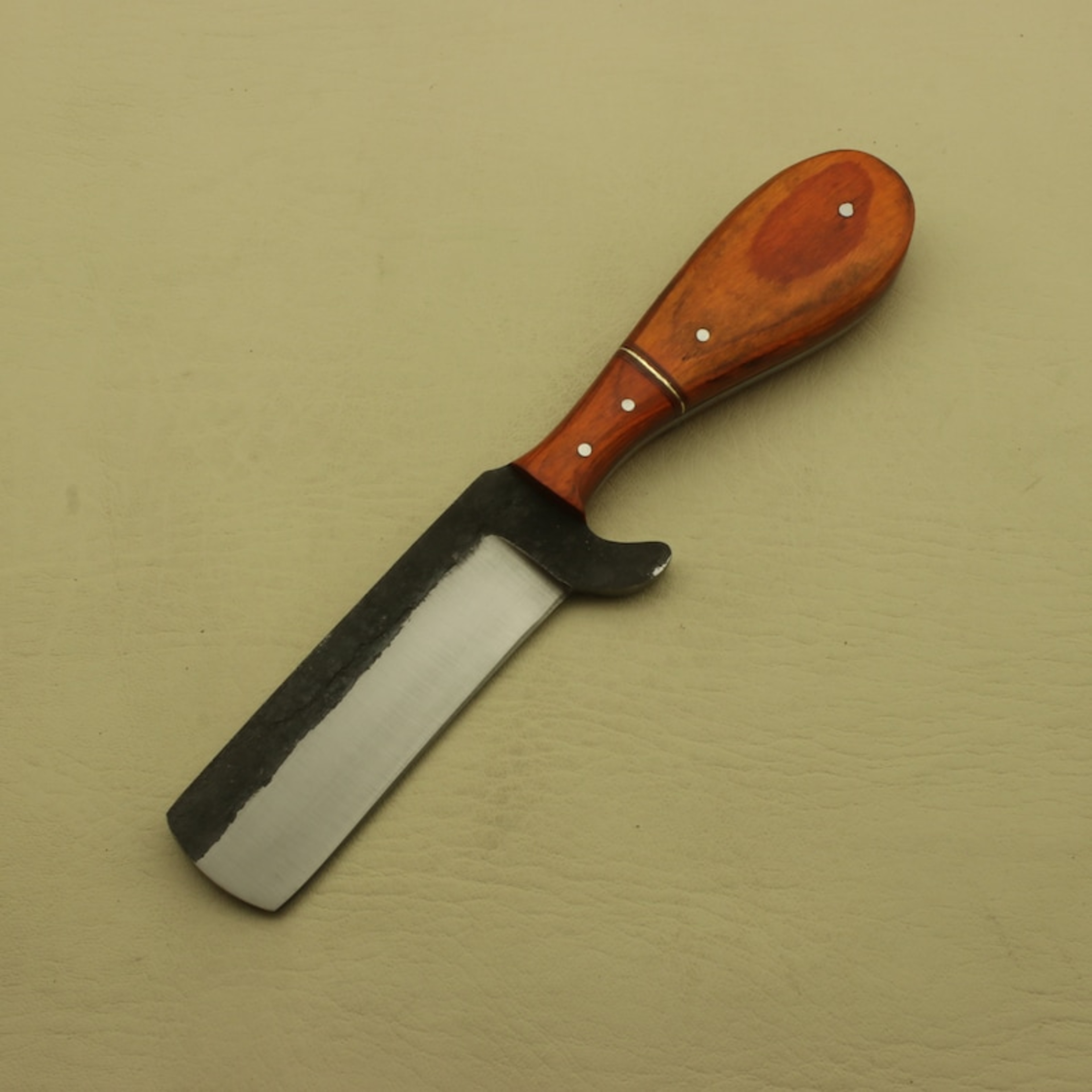 Custom Handmade Carbon Steel Full Tang Rose Wood Bull Cutter Knife With Leather Sheath Personalized 1