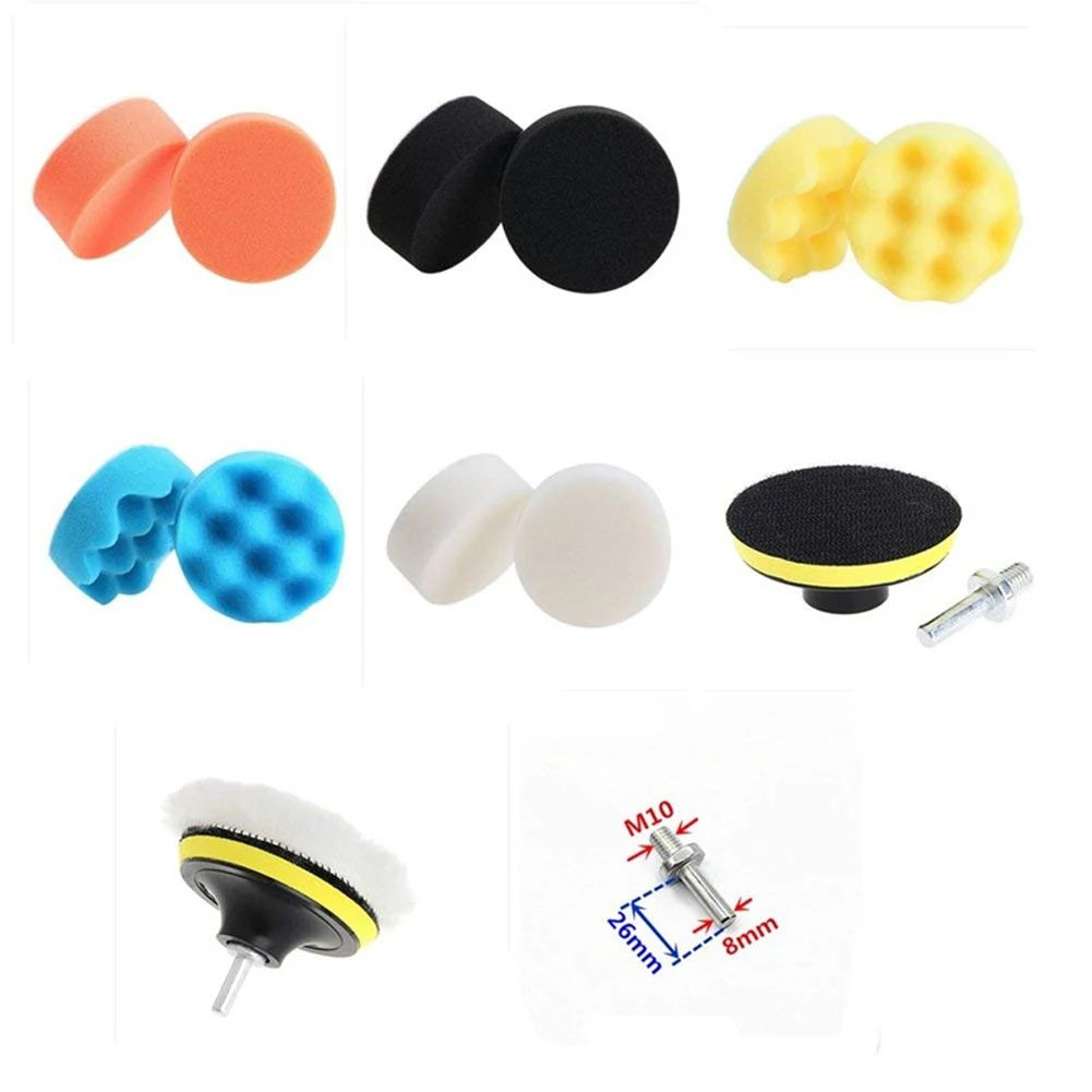 Polishing Sponge Pads Kit Washable Wool Foam Buffing Waxing Clean Polish Set For Car Polisher Motor 3