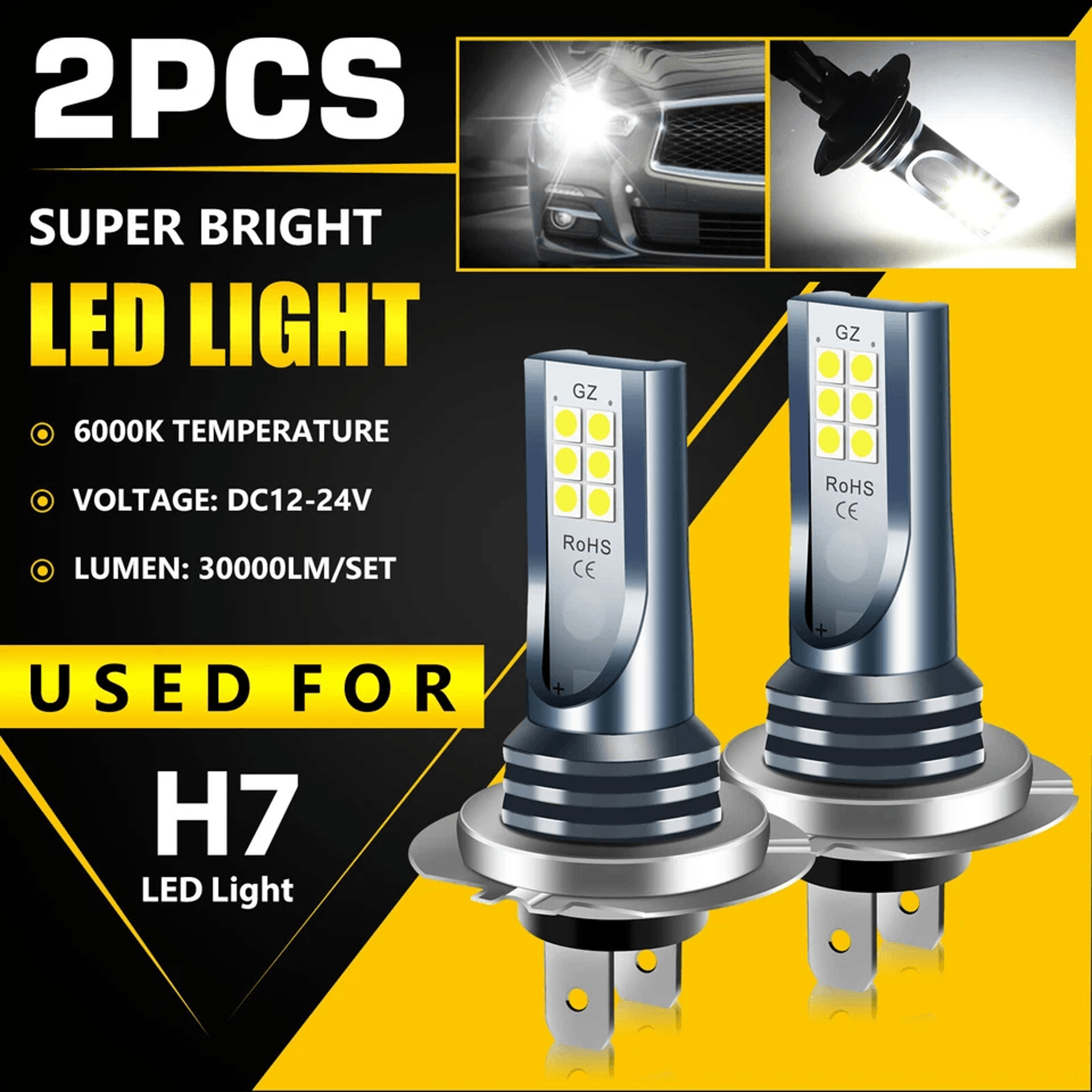 Super Bright White LED Fog Driving Light Bulbs High Power Kit With Adjustable Angle And Waterproof  0