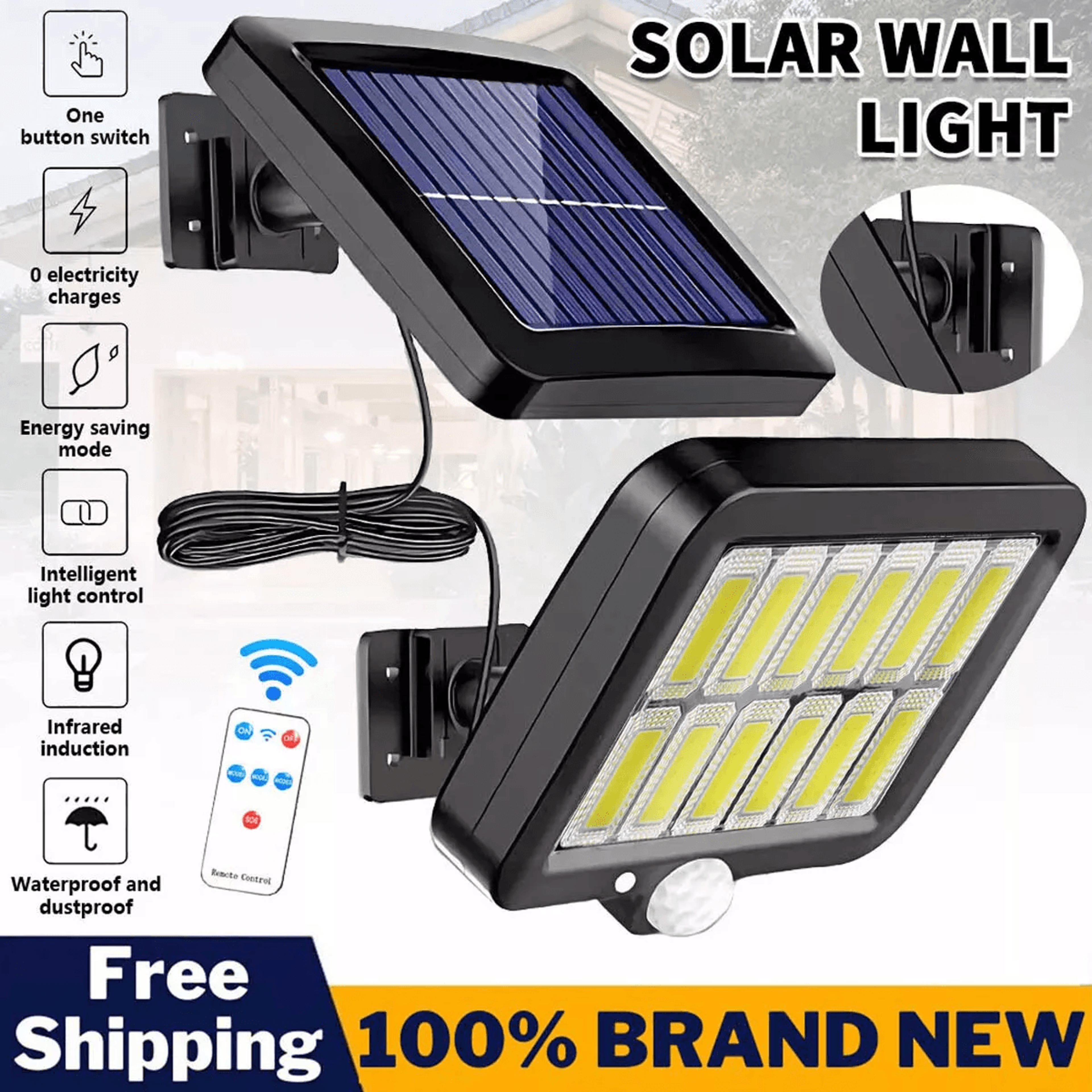 LED Solar Street Light Outdoor Wall Security Flood Lamp With Motion Sensor COB Waterproof Light For 0