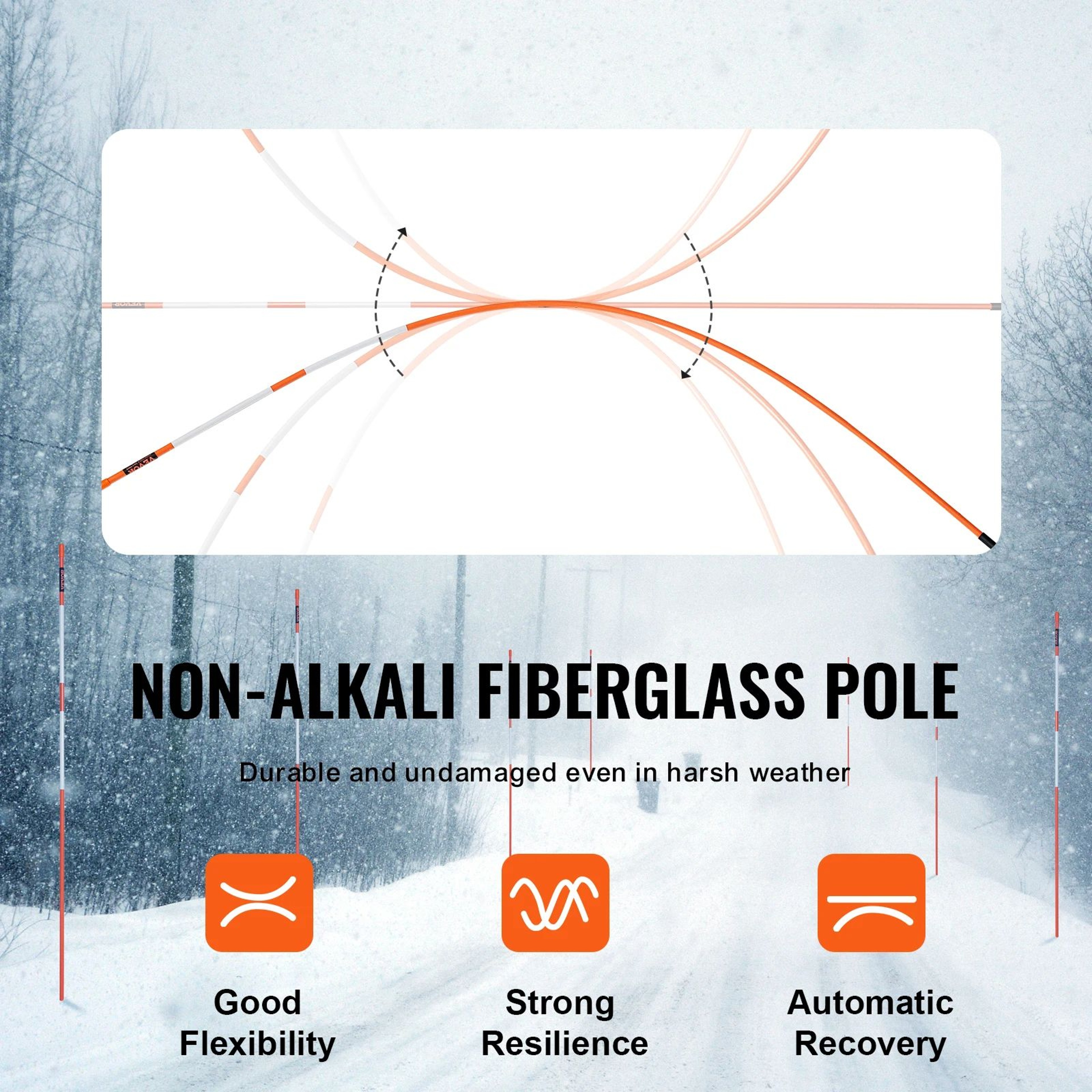 Fiberglass Driveway Markers Diameter Fiberglass Poles Snow Stakes With Reflective Tape 4