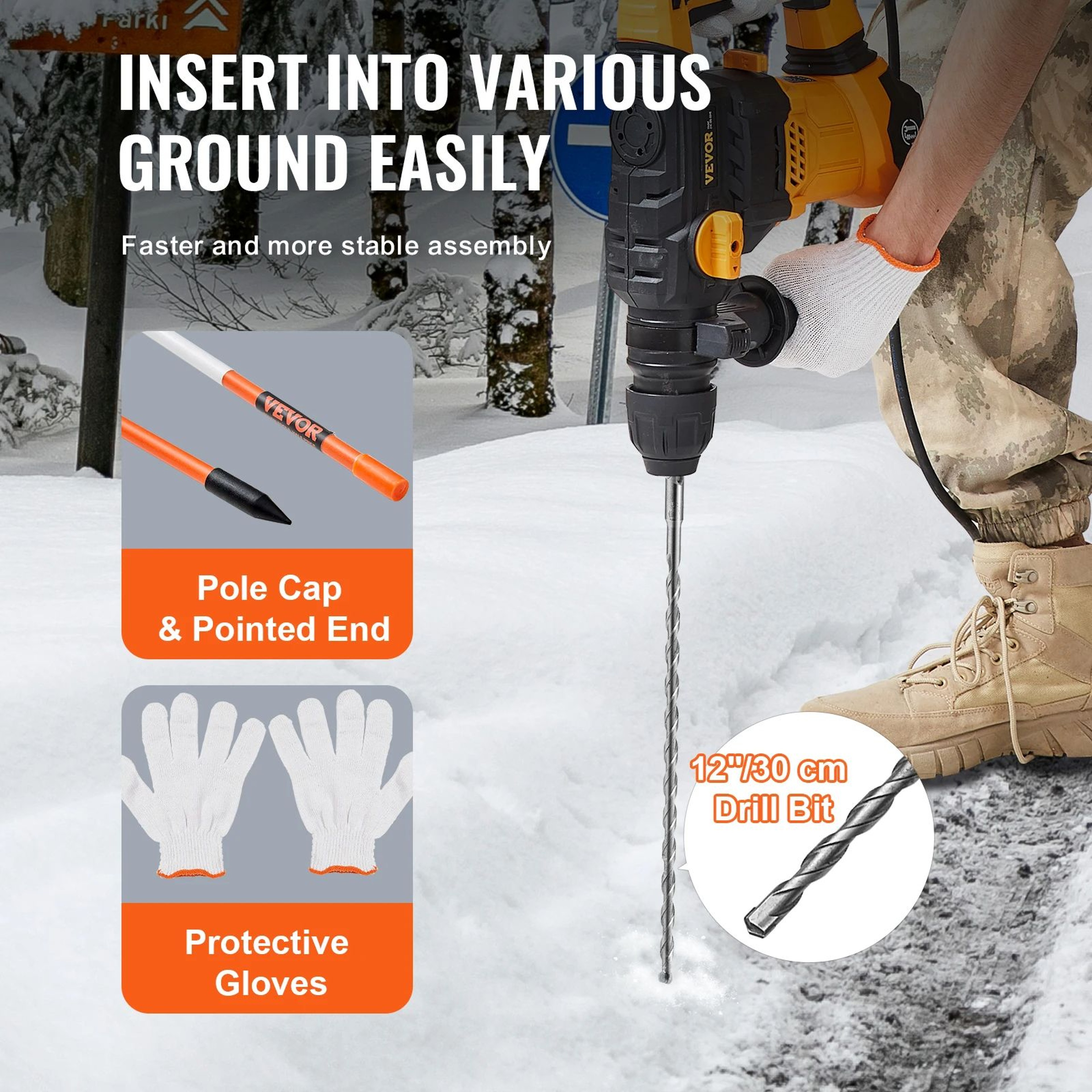 Fiberglass Driveway Markers Diameter Fiberglass Poles Snow Stakes With Reflective Tape 2