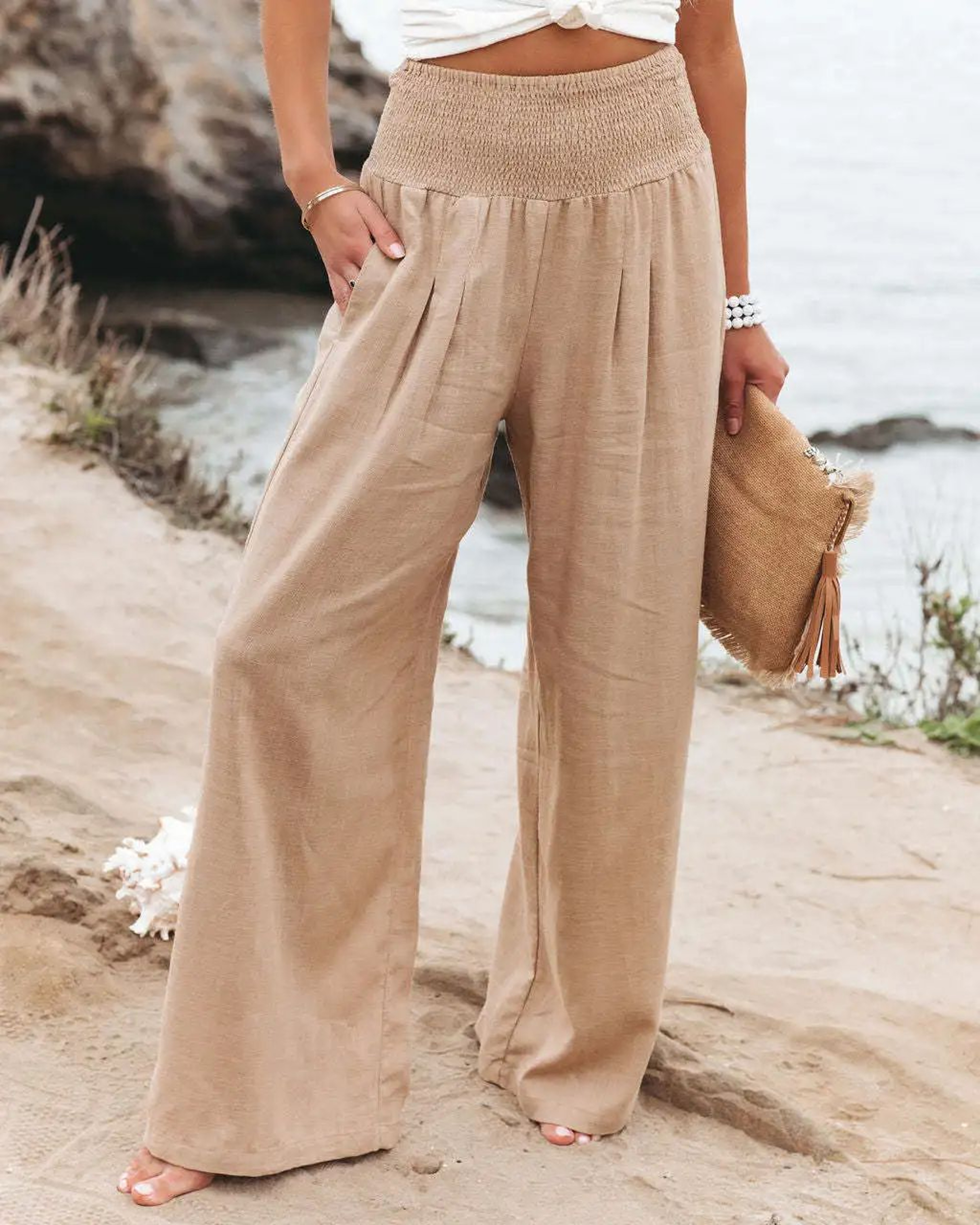 Women Casual Drawstring Pants  Distressed Mid Waist Relaxed Fit Lightweight Fabric 0
