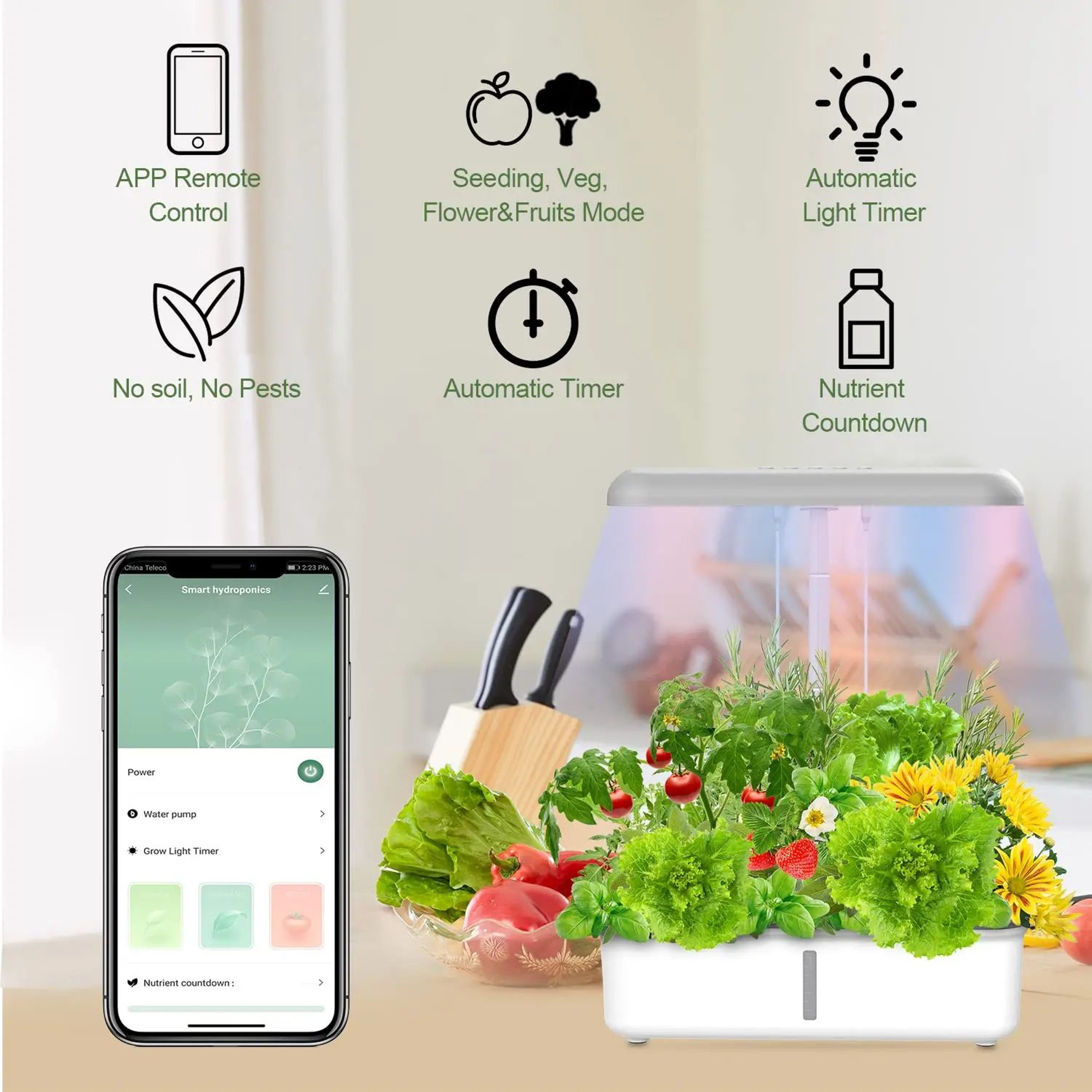 Hydroponics Growing System With LED Grow Light And Auto Pump Smart Indoor Herb Gardening Kit Plante 5