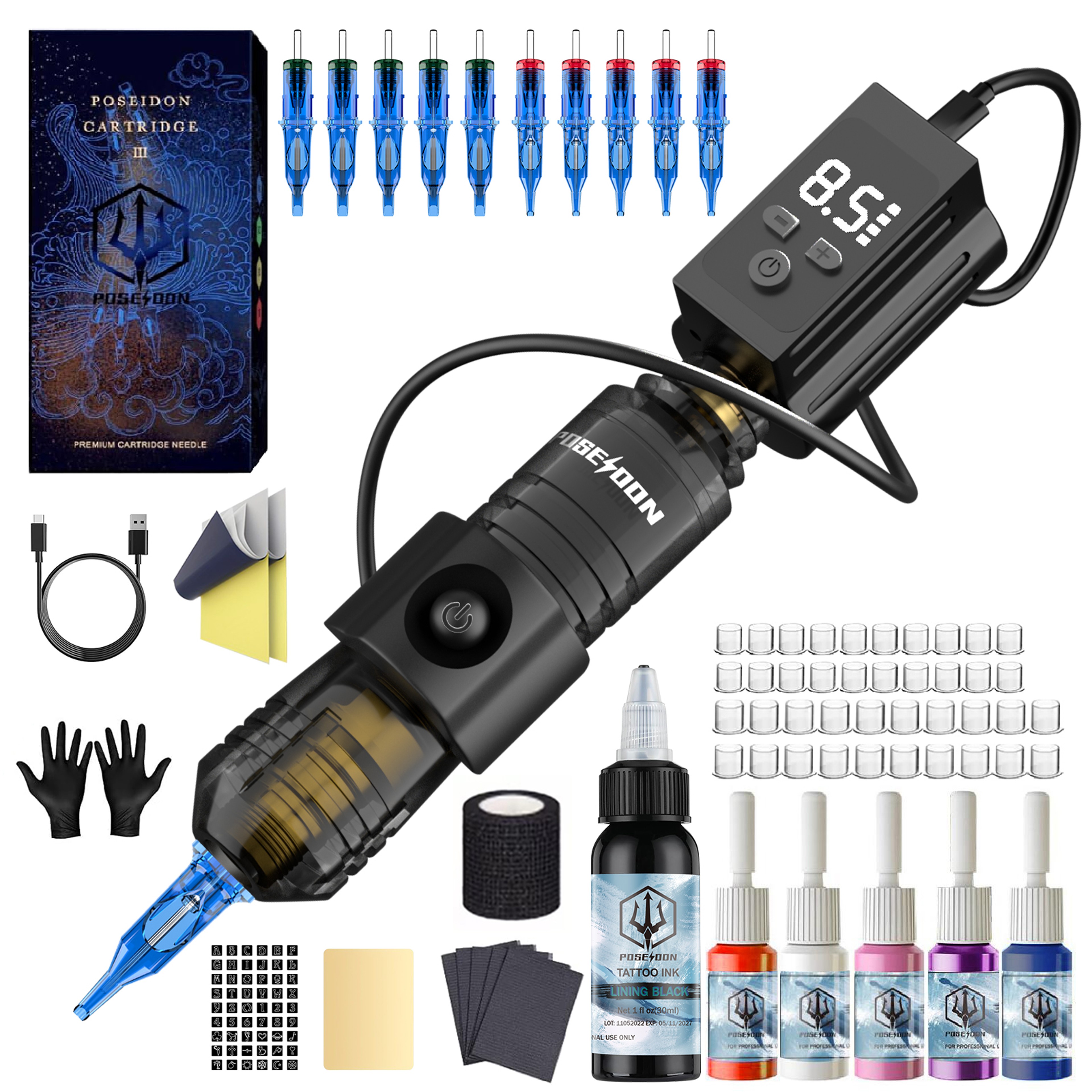 High Power Tattoo Pen Kit Hot Red Permanent Makeup Tattoo Gun Kit With Power Supply Cartridge Needl 5