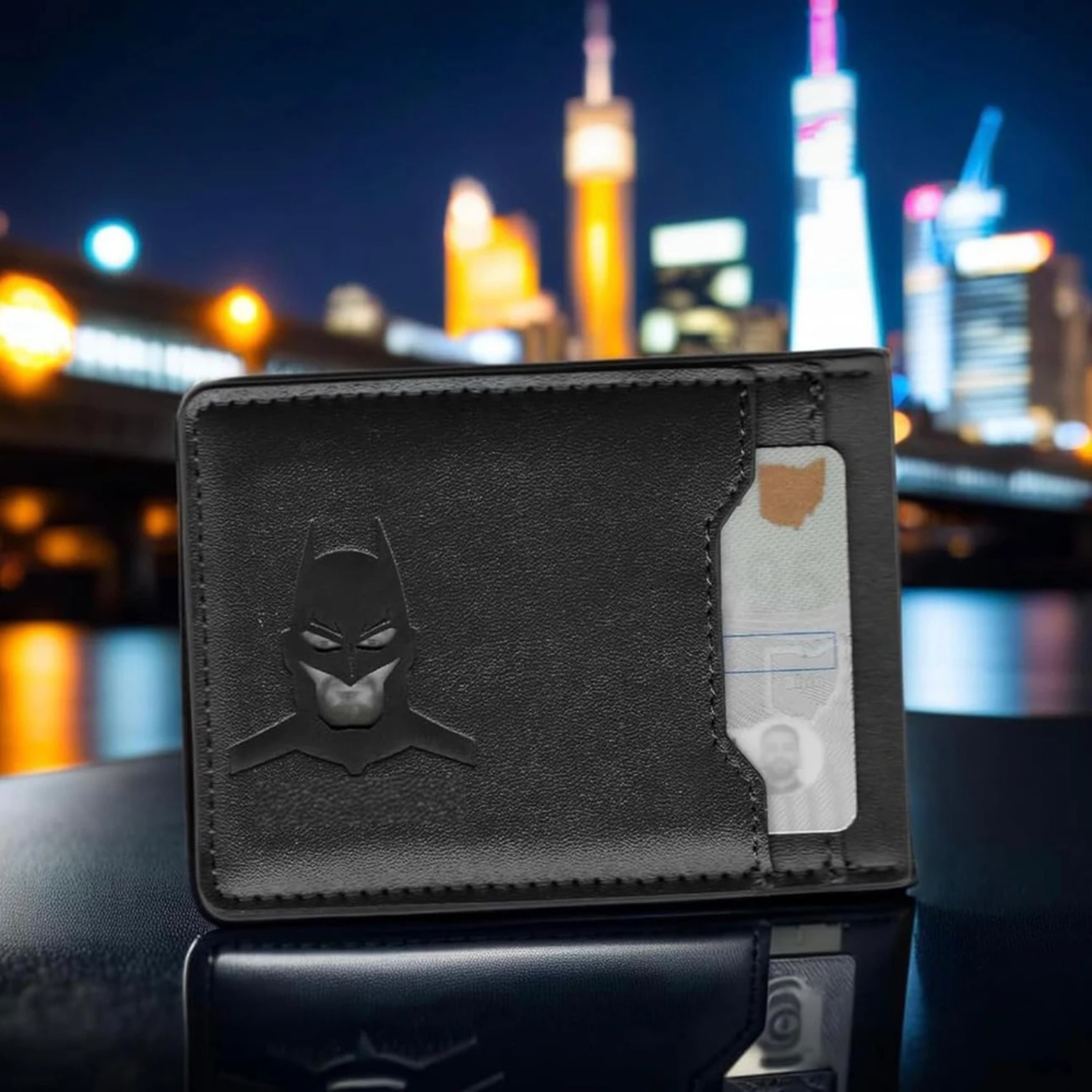 Slim Bat ID Wallet Leather Card Holder Case Wallet, Superhero Mask Gift for Dad, Son, Husband – view 2
