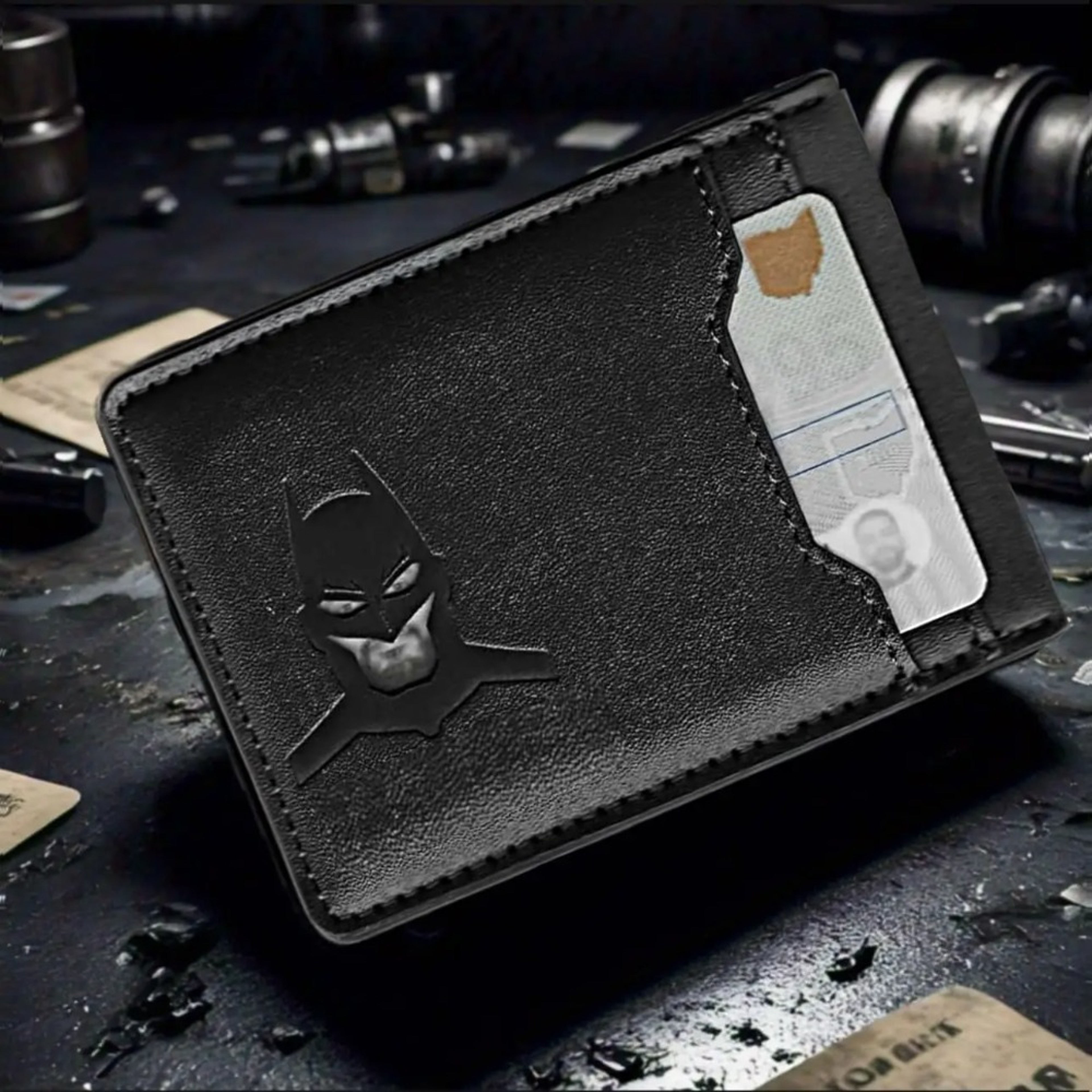 Slim Bat ID Wallet Leather Card Holder Case Wallet, Superhero Mask Gift for Dad, Son, Husband – view 4