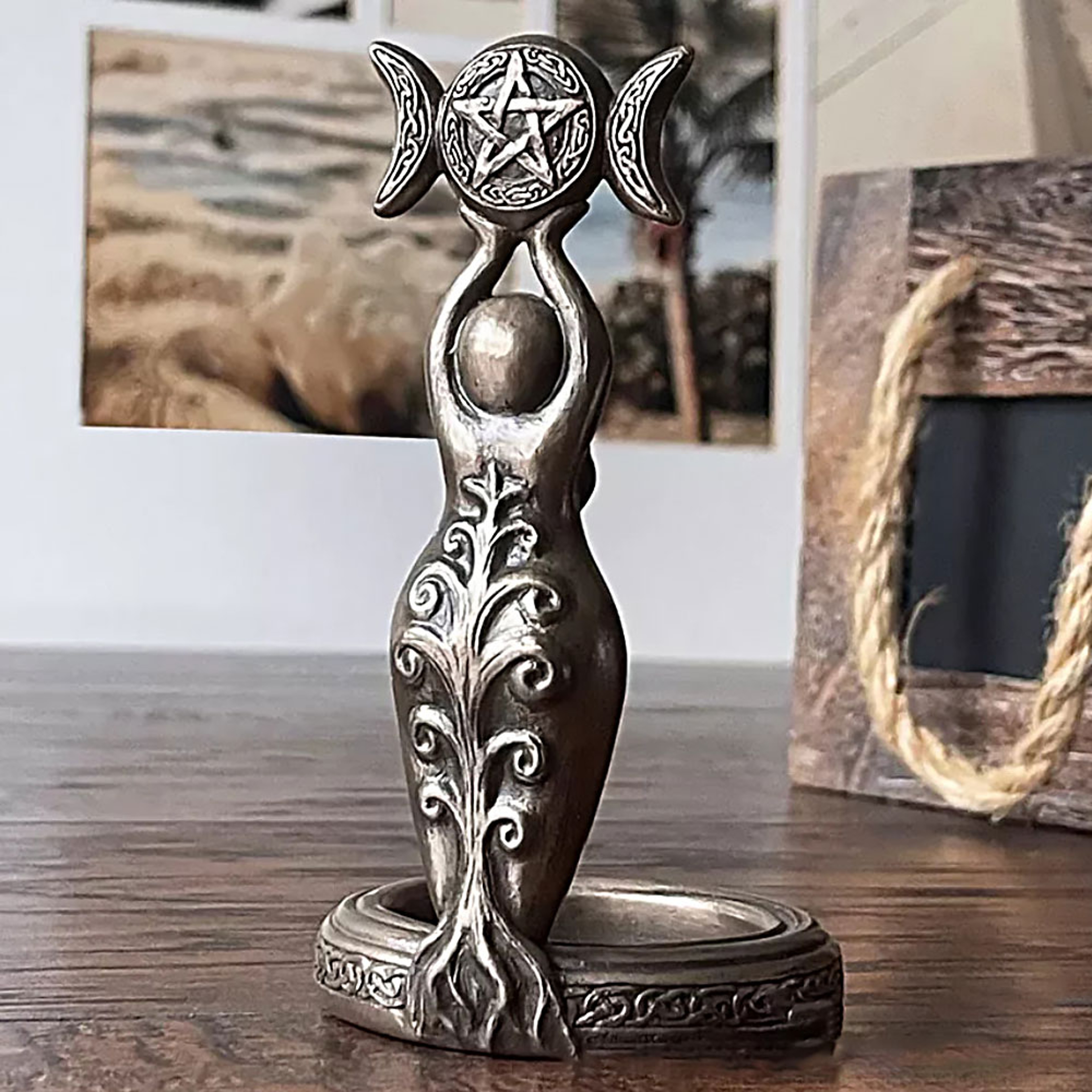 Goddess Triple Moon Tealight Candle Holder Stand Resin Sculpture Candlesticks Home Decor Gift – view 1