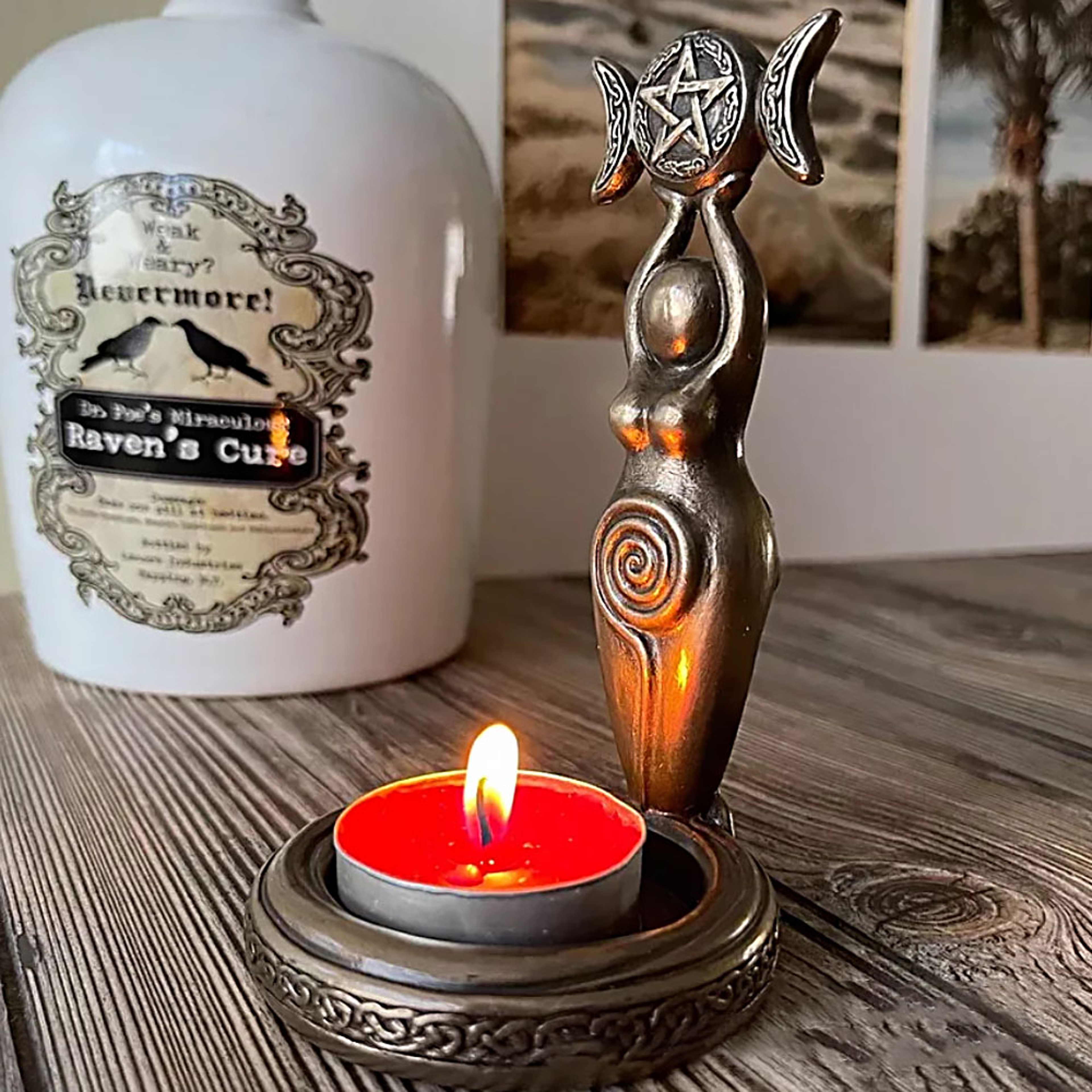 Goddess Triple Moon Tealight Candle Holder Stand Resin Sculpture Candlesticks Home Decor Gift – view 3