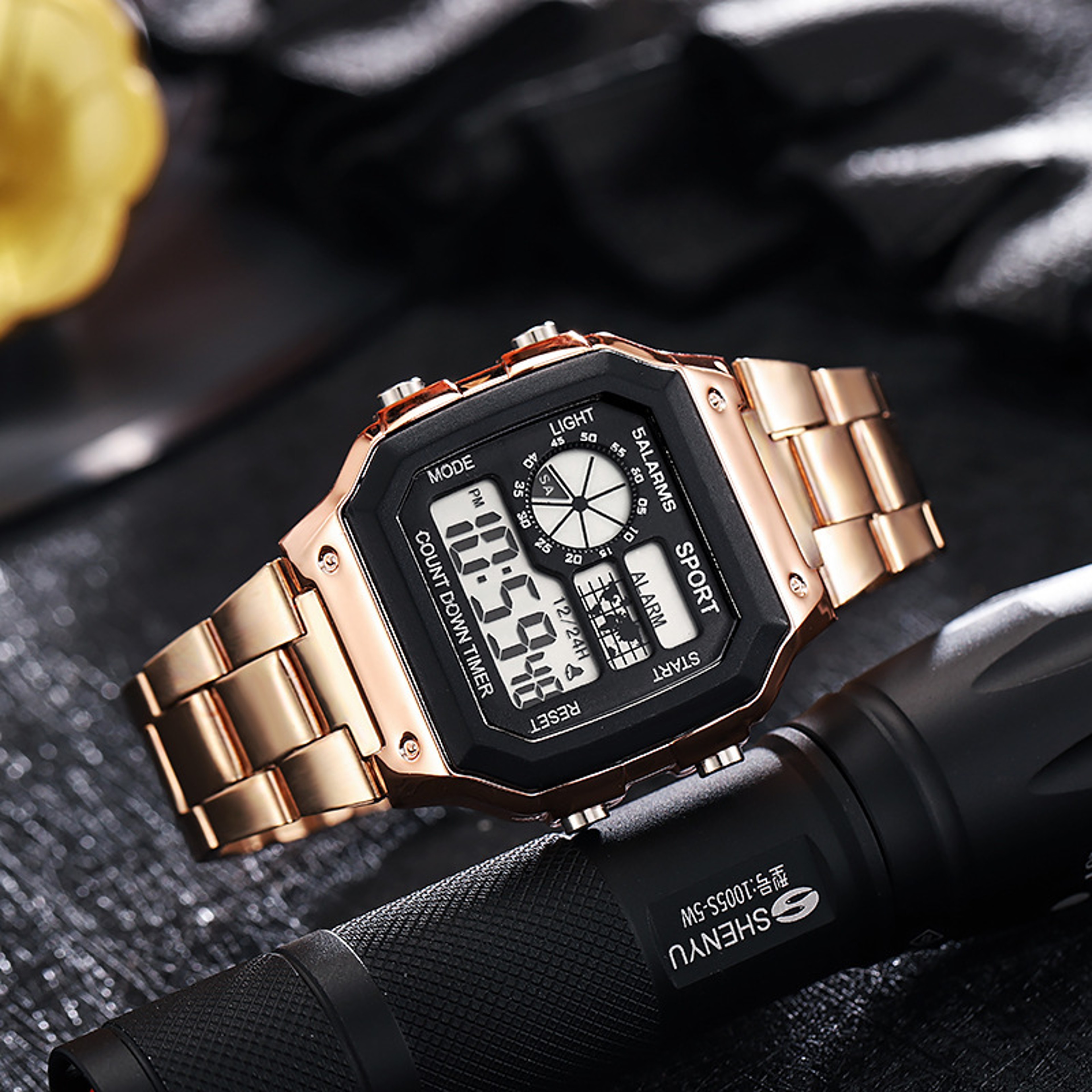 Men Digital Watch Stainless Steel Strap, Waterproof Countdown Sport Watches, LED Electronic Wristwatch for Gift – view 10