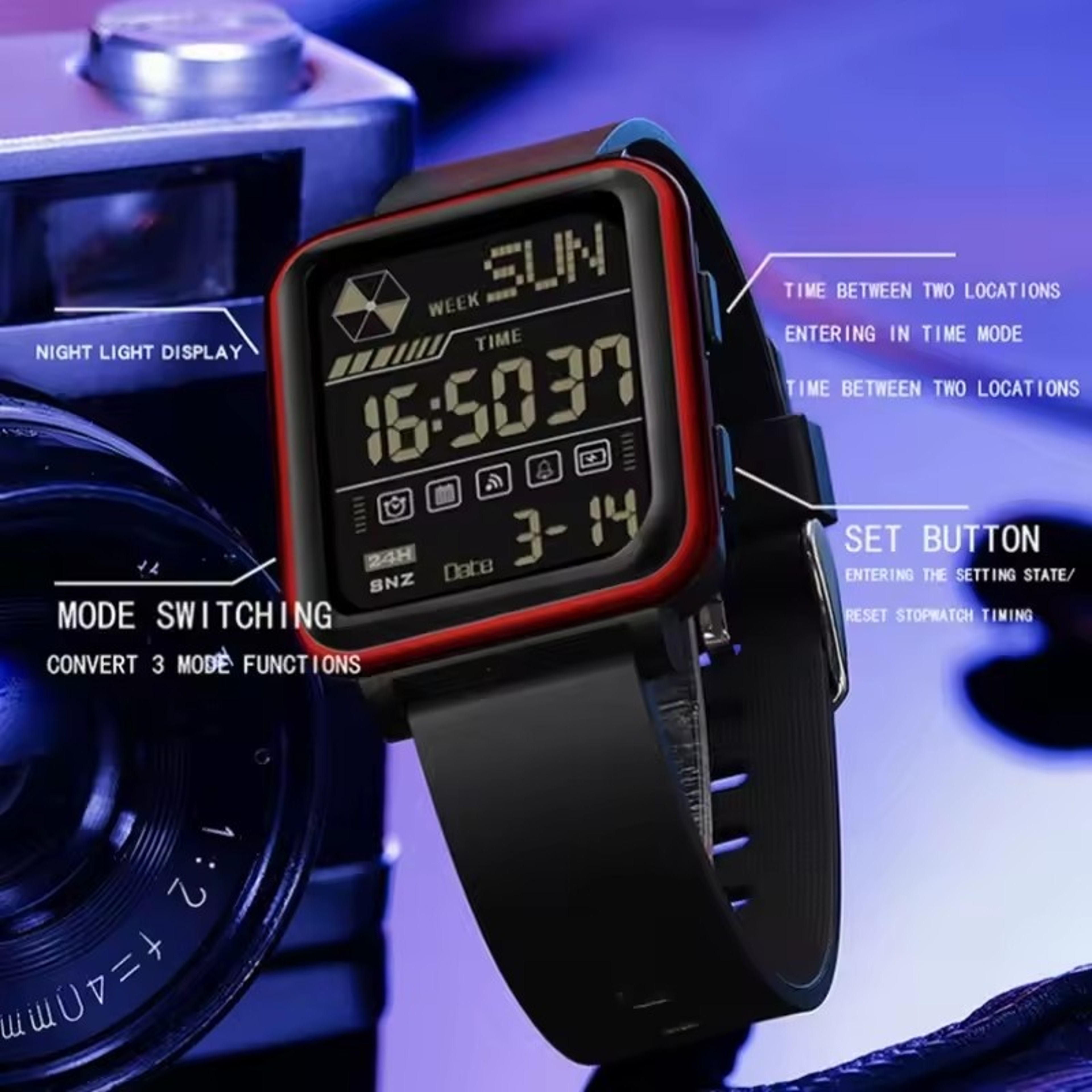 Waterproof Mens Sports Watch Luxury LED Digital Stopwatch Large Dial Night Light Date Week Display 2