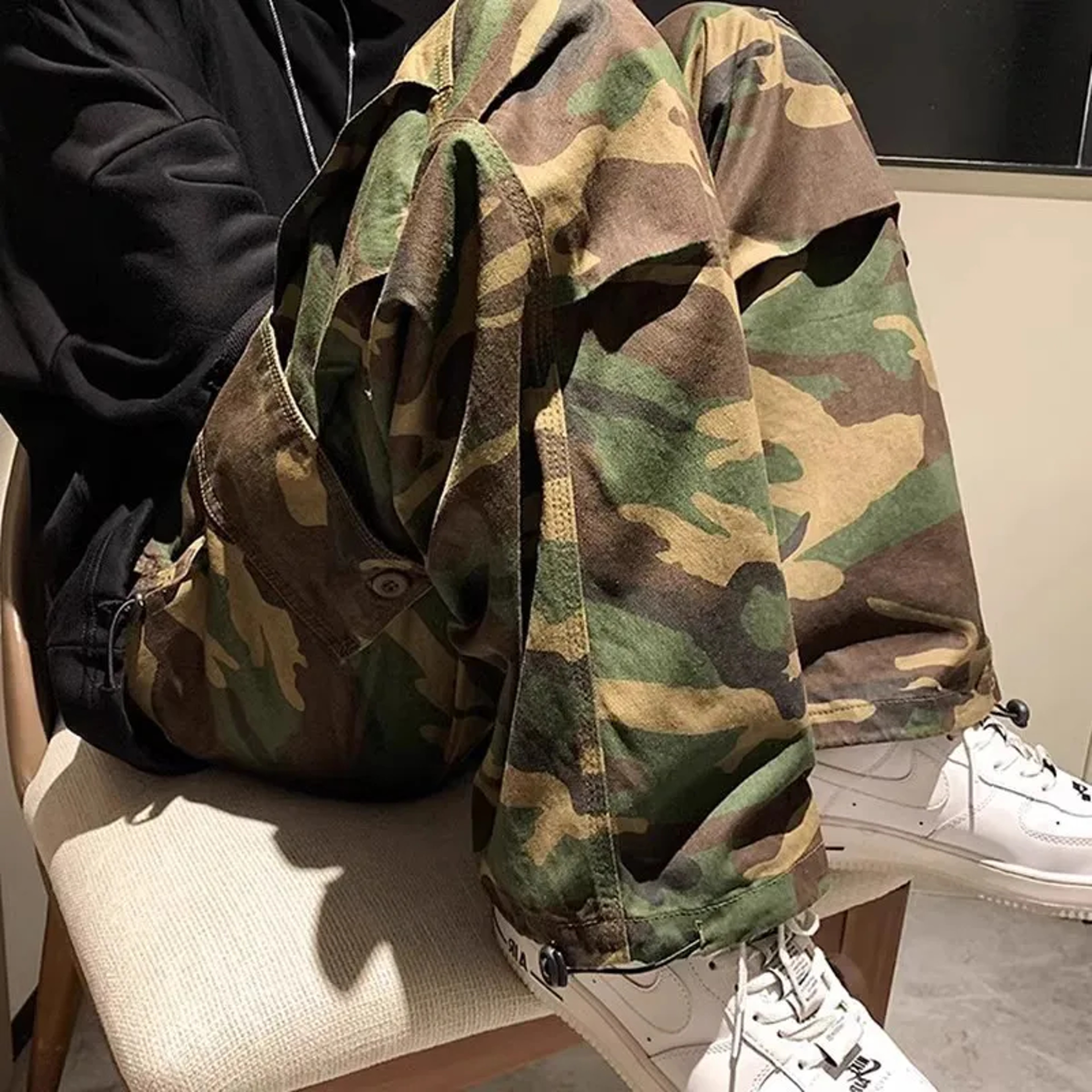Men Camo Cargo Pants High Waist Loose Fit Straight Leg Streetwear Trousers 1
