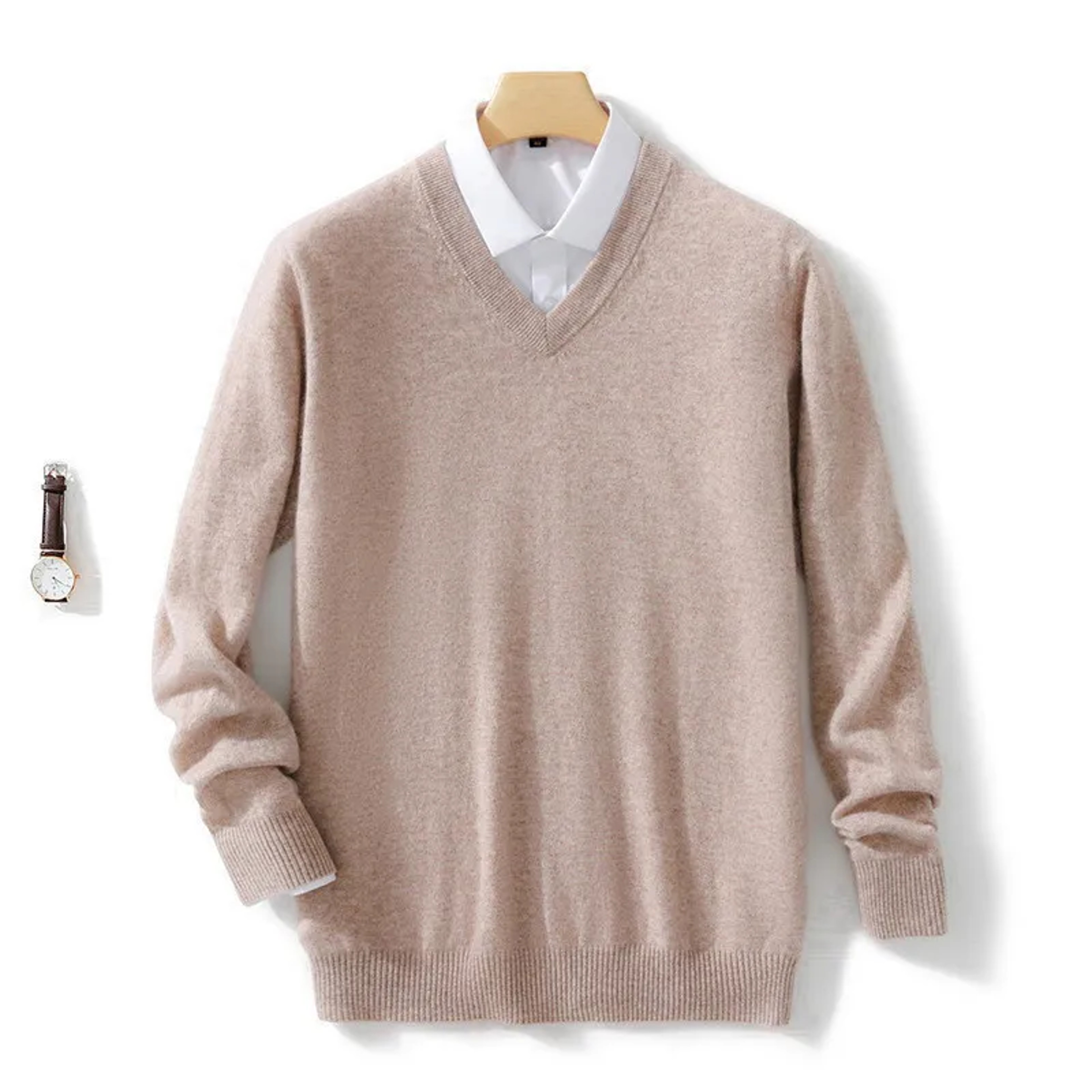 Mens Soft Cashmere Sweater, Autumn Winter Pullover Slim Fit V-Neck Knitted Woolen Knitwear for Business Casual Wear – view 12