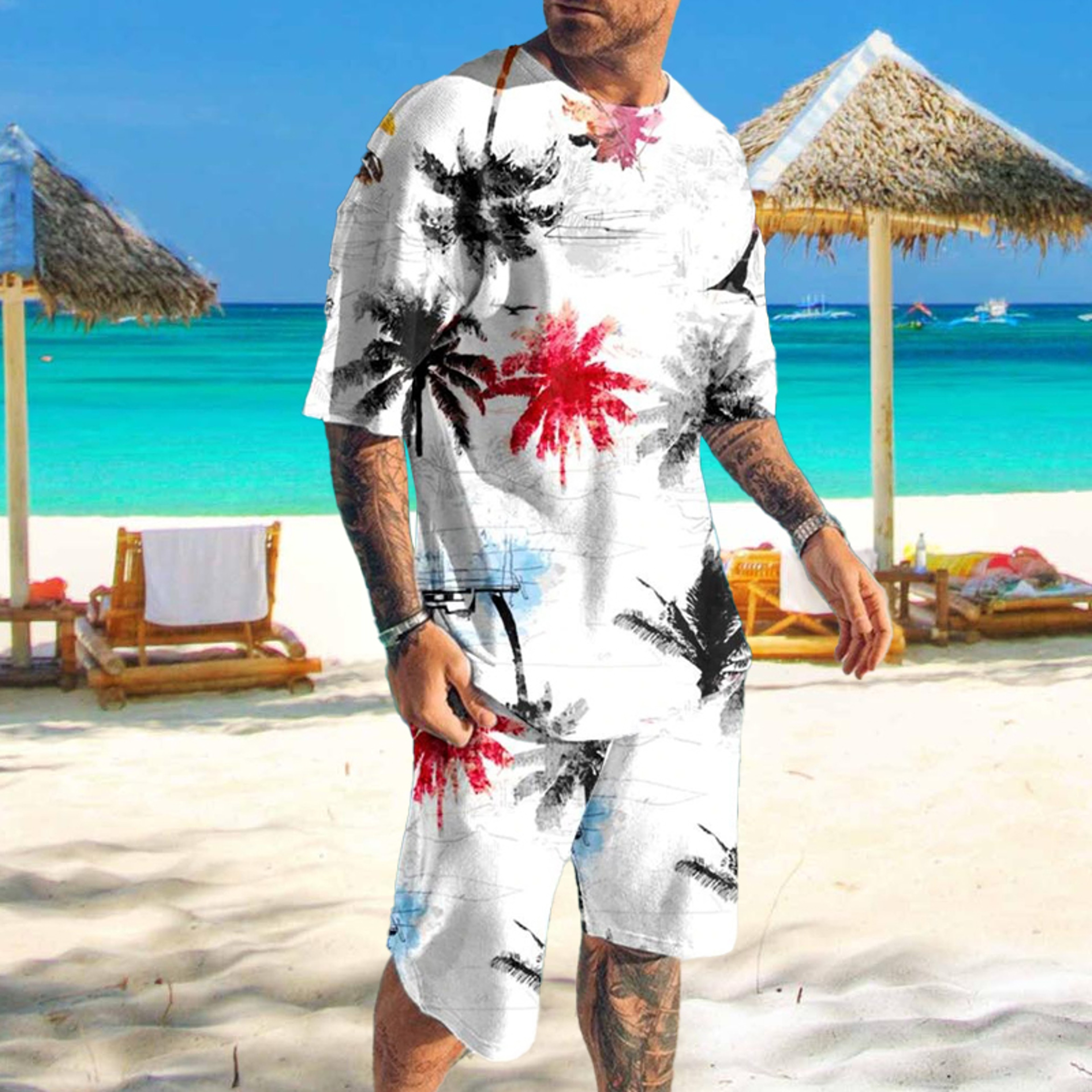 Mens Tracksuit Set, 3D Print 2-Piece T-Shirt & Shorts Casual Sports Suit for Beach, Vacation & Summer 2023 – view 1
