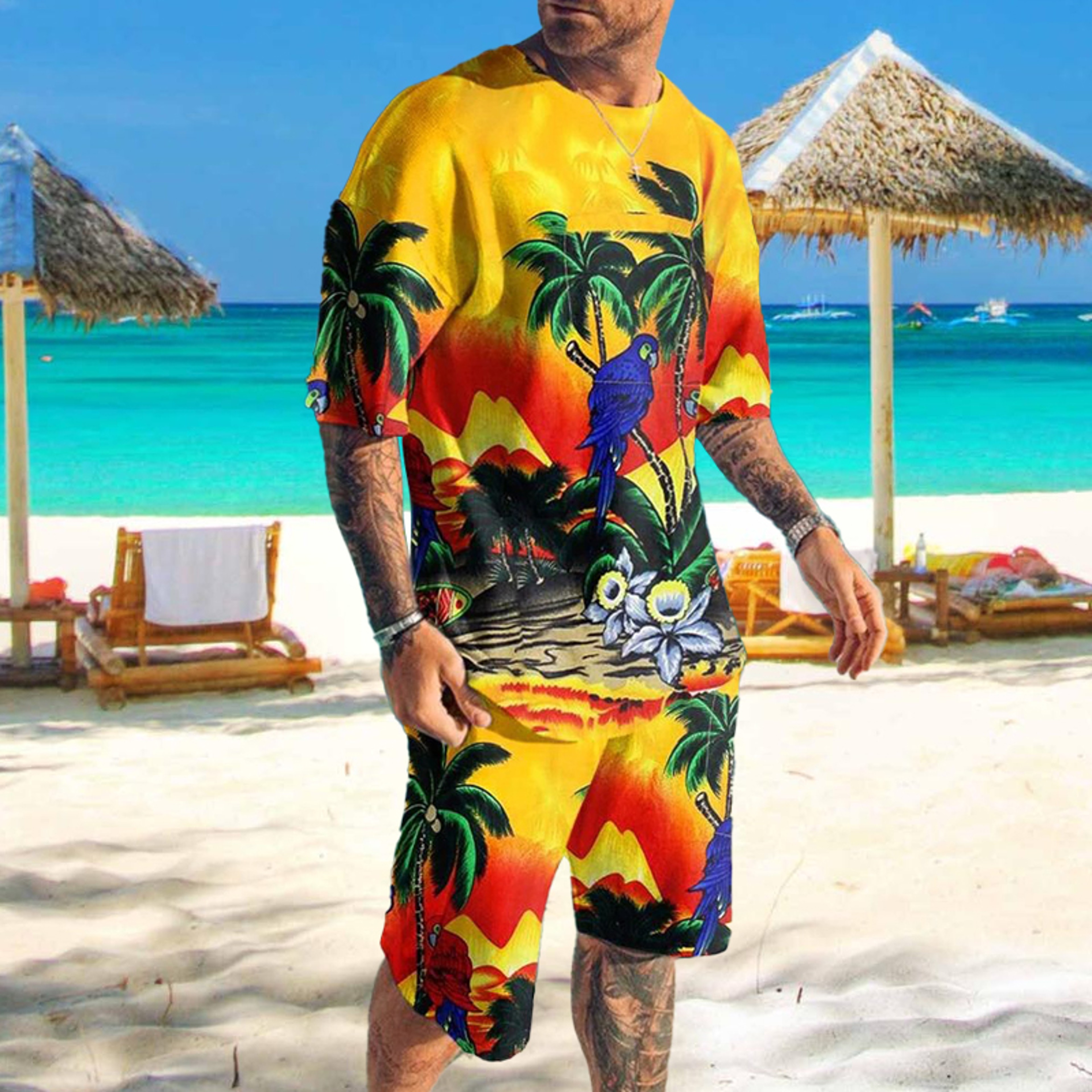 Mens Tracksuit Set, 3D Print 2-Piece T-Shirt & Shorts Casual Sports Suit for Beach, Vacation & Summer 2023 – view 4