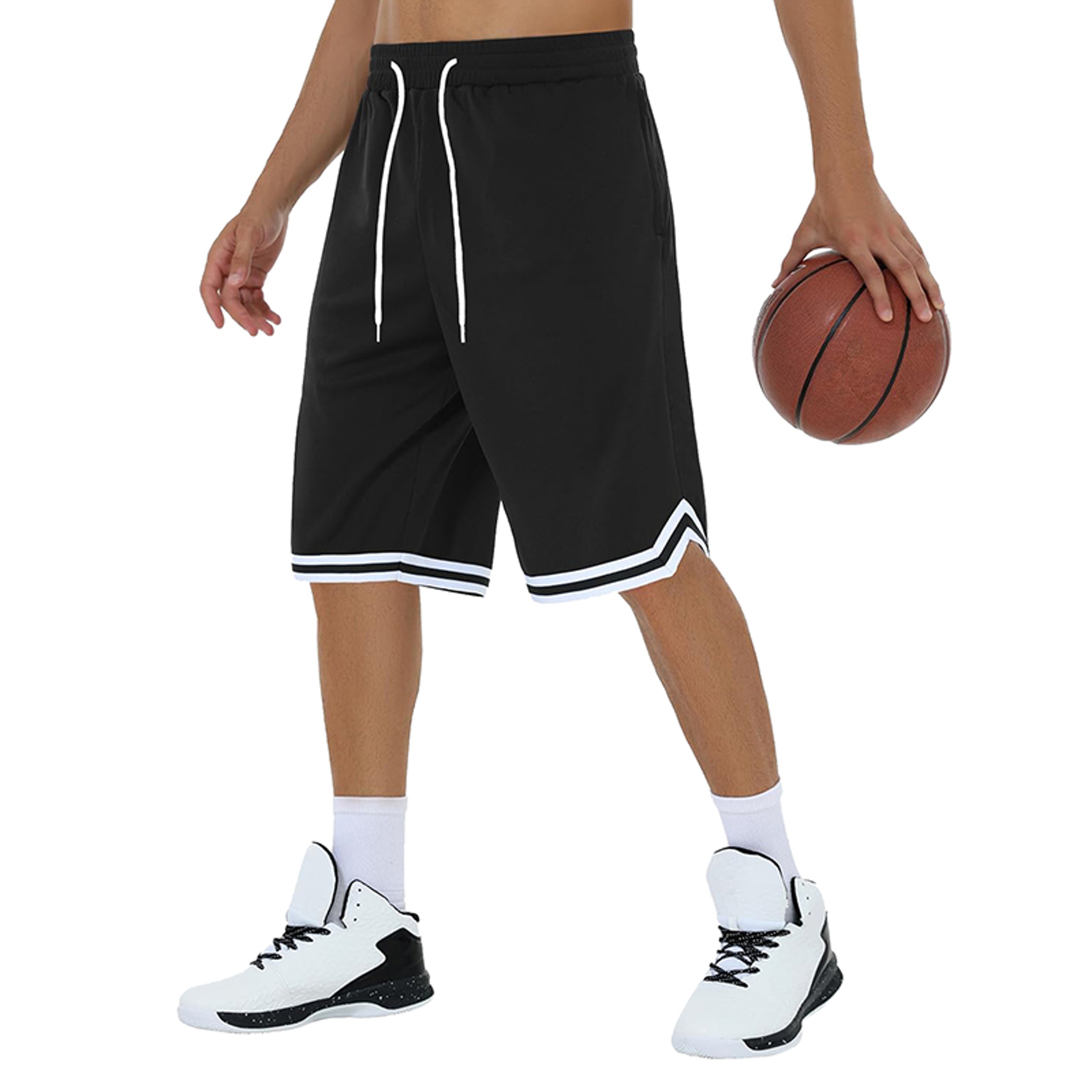 Mens Colorblock Striped Basketball Shorts, Quick Dry Athletic Gym Shorts with Pockets & Drawstring Waist for Workout – view 2
