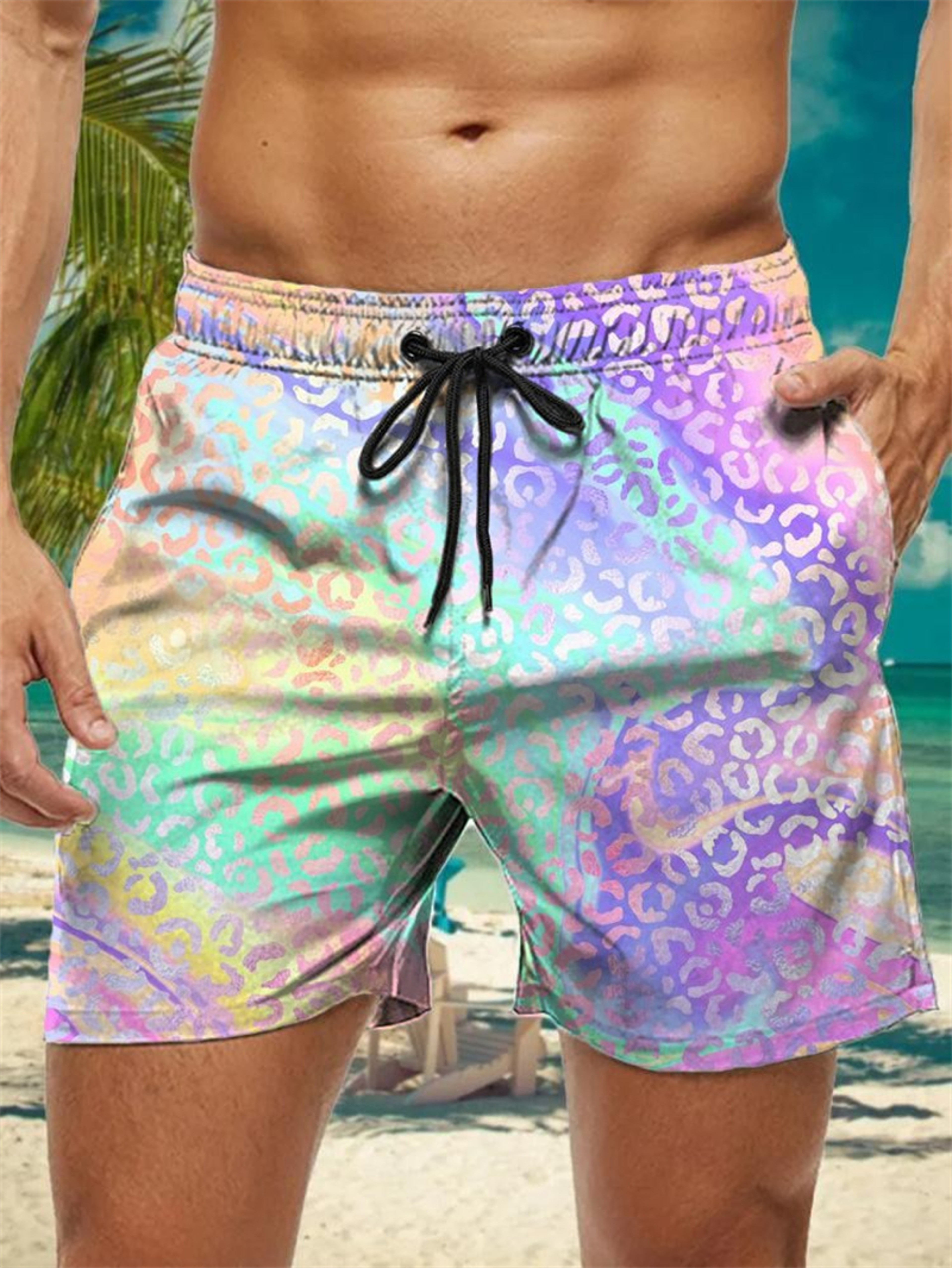 Trendy Floral Graphic Short Pants for Men, 3D Printed Hawaiian Beach Shorts Summer Fashion Vacation Oversized Swim Trunk – view 10