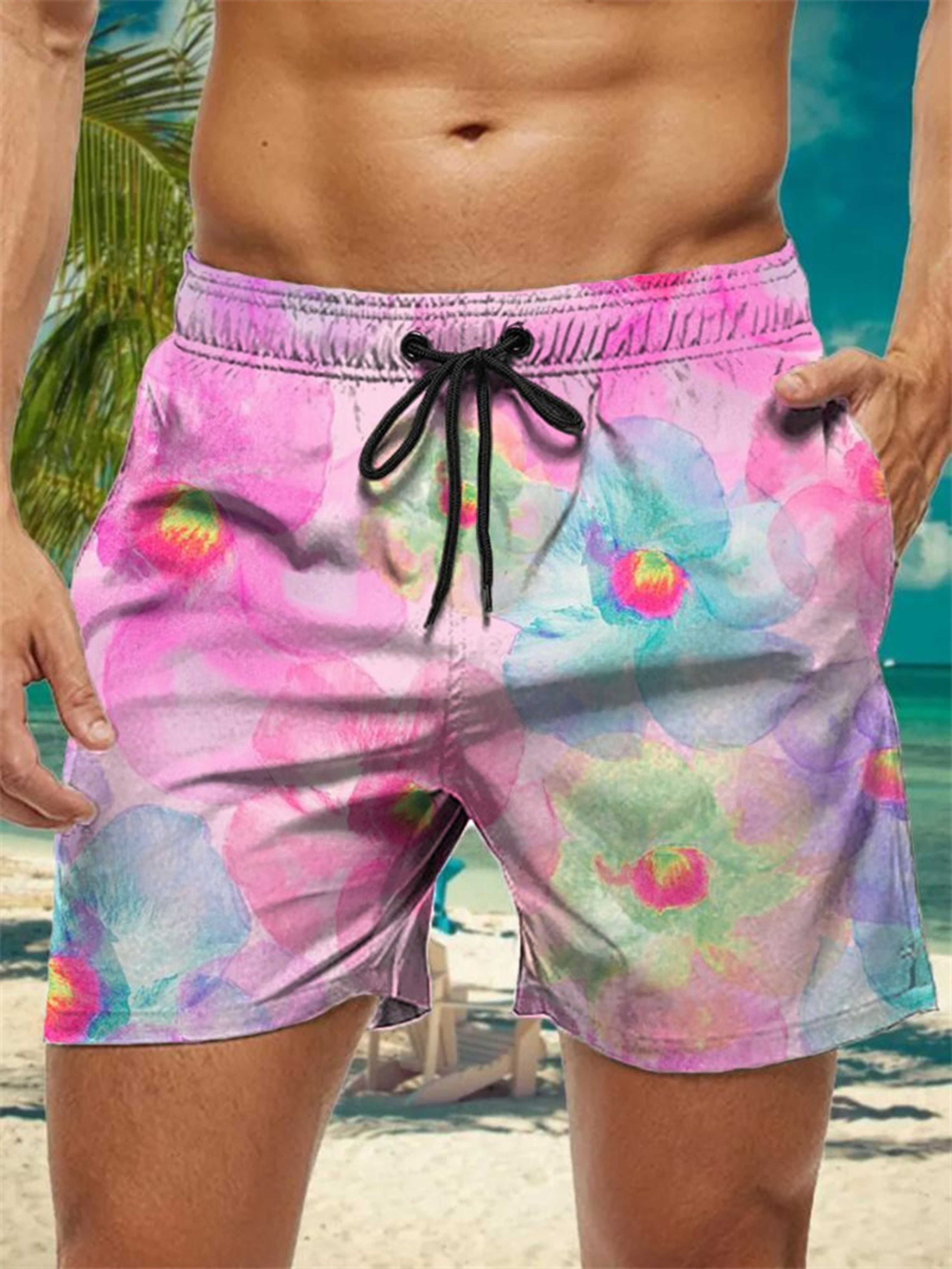 Trendy Floral Graphic Short Pants for Men, 3D Printed Hawaiian Beach Shorts Summer Fashion Vacation Oversized Swim Trunk – view 11
