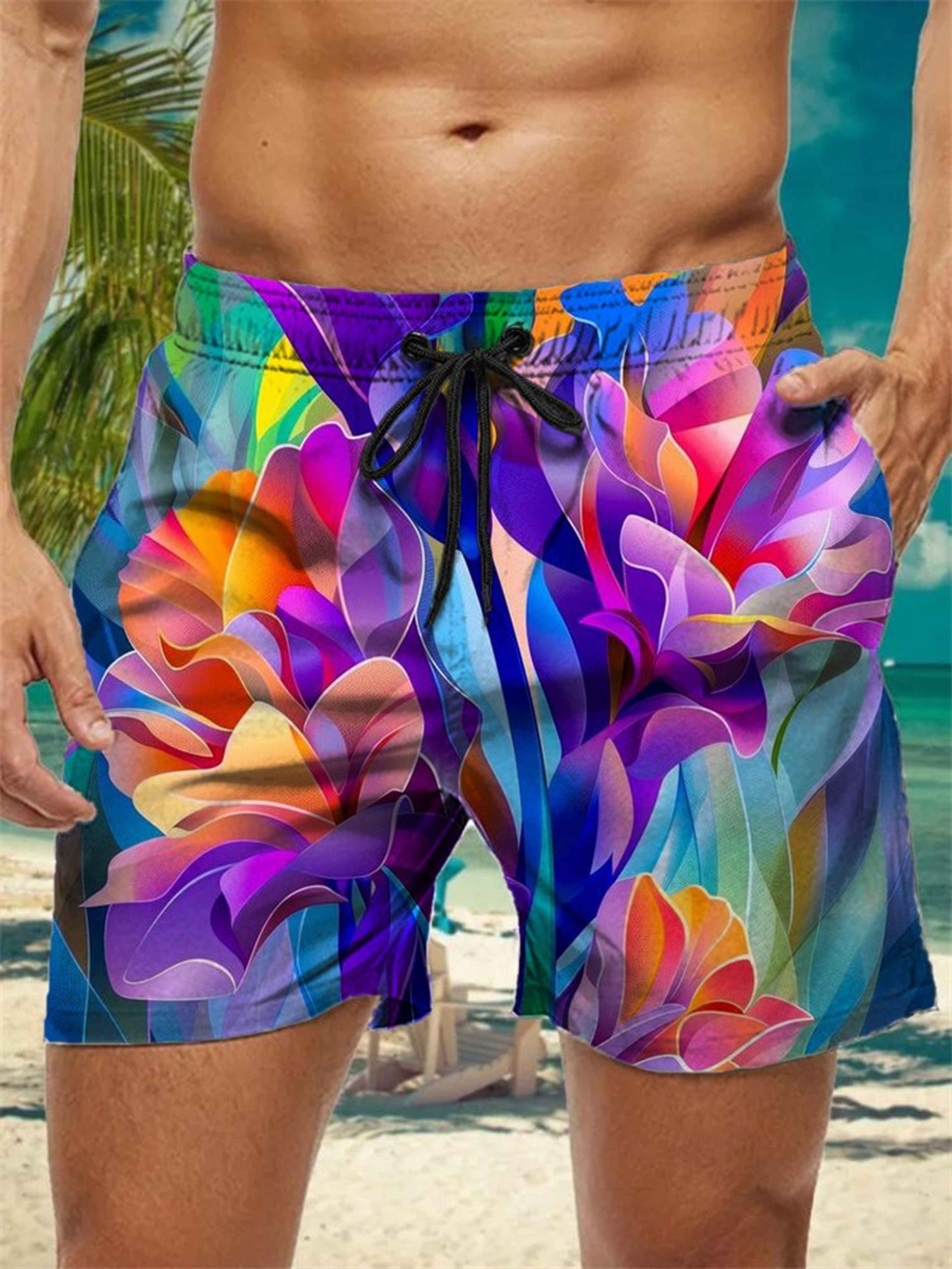 Trendy Floral Graphic Short Pants for Men, 3D Printed Hawaiian Beach Shorts Summer Fashion Vacation Oversized Swim Trunk – view 13