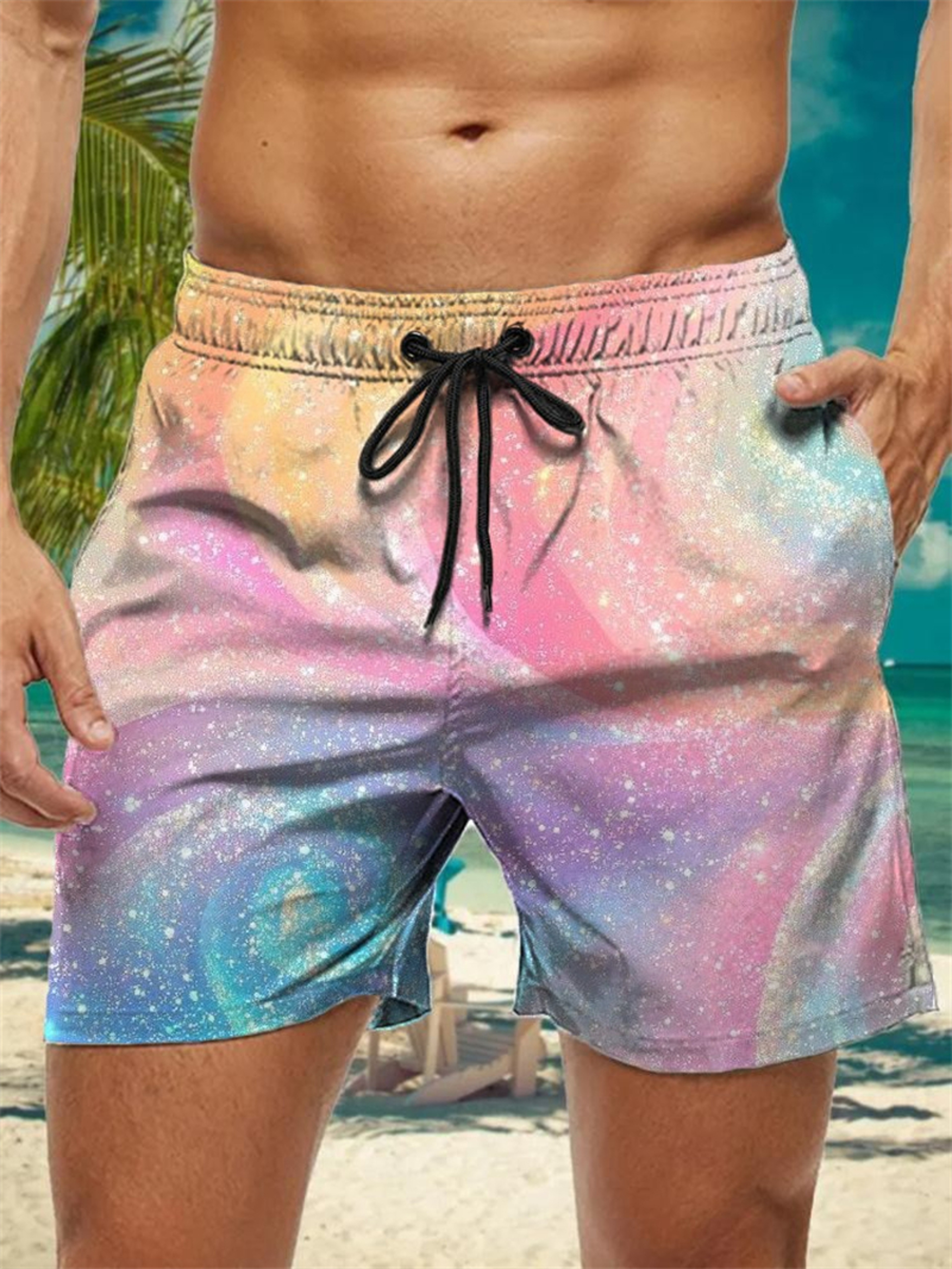Trendy Floral Graphic Short Pants for Men, 3D Printed Hawaiian Beach Shorts Summer Fashion Vacation Oversized Swim Trunk – view 17