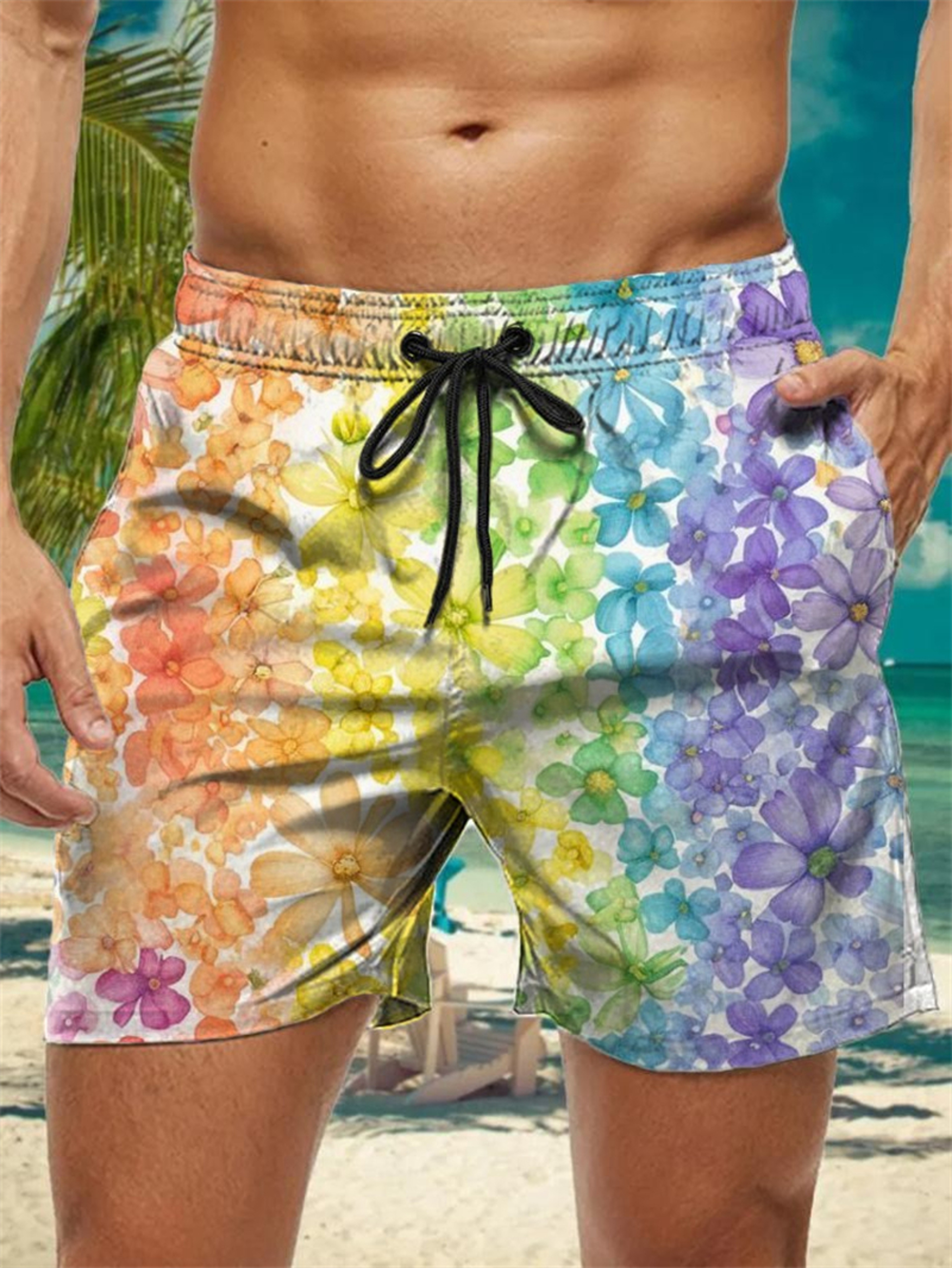 Trendy Floral Graphic Short Pants for Men, 3D Printed Hawaiian Beach Shorts Summer Fashion Vacation Oversized Swim Trunk – view 18