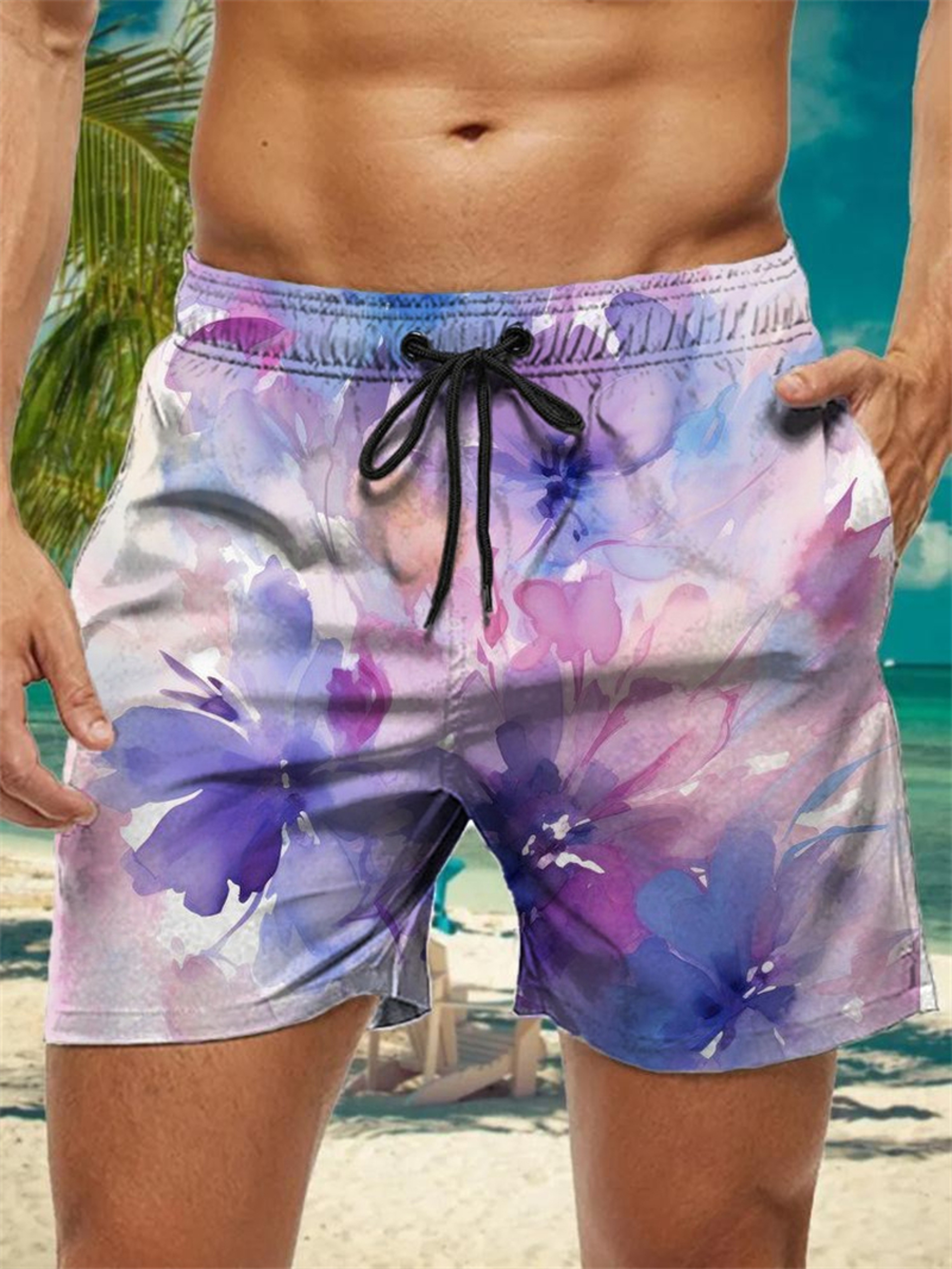 Trendy Floral Graphic Short Pants for Men, 3D Printed Hawaiian Beach Shorts Summer Fashion Vacation Oversized Swim Trunk – view 19